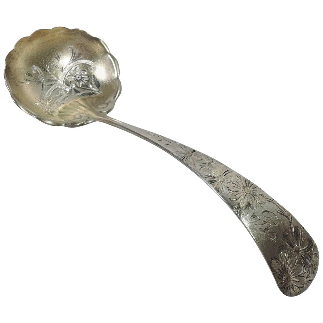 Antique Gorham Aesthetic Bright-Cut Silver Gilt Ladle