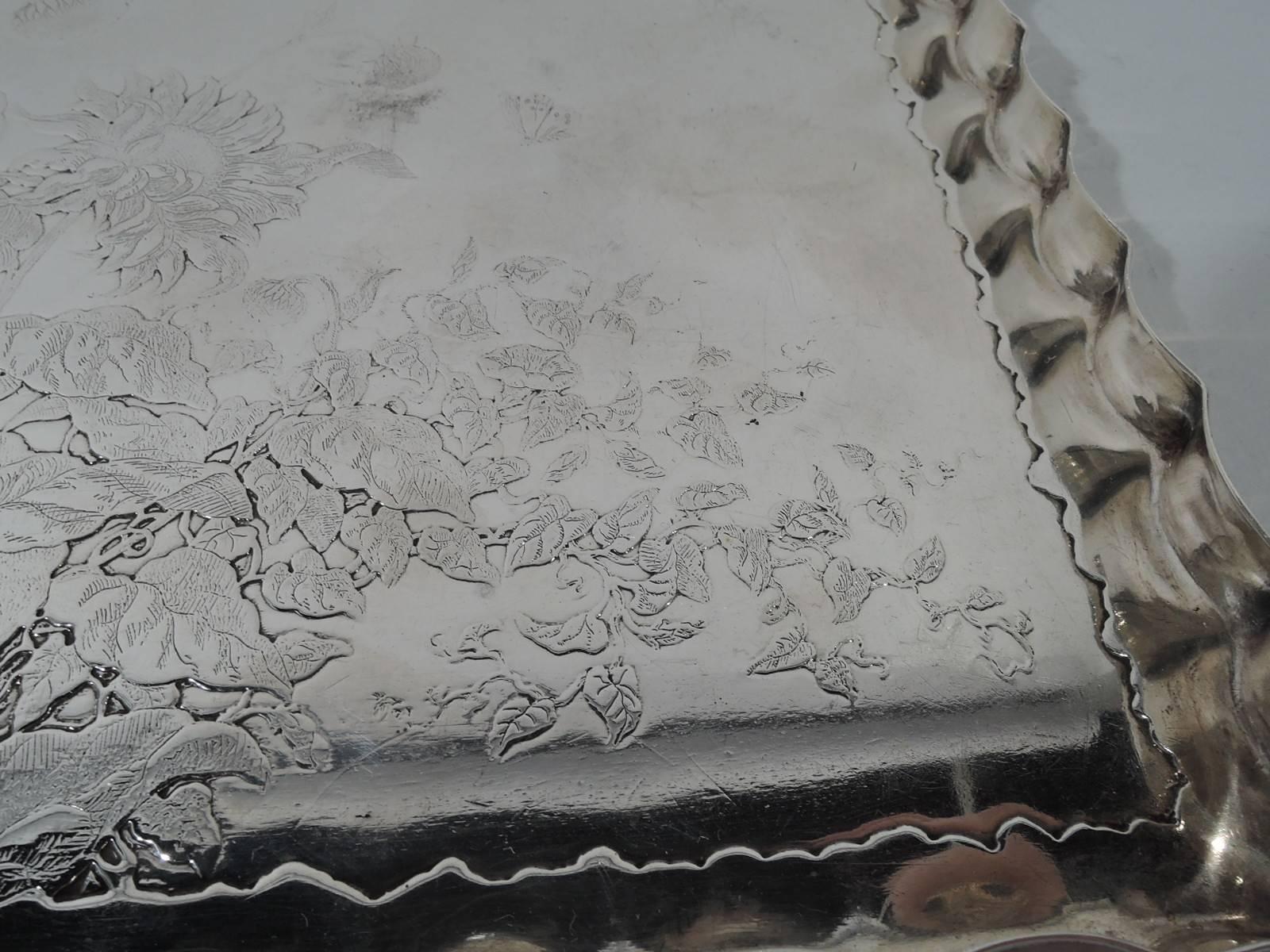 Antique Gorham Aesthetic Japonesque Sterling Silver Tray In Excellent Condition In New York, NY