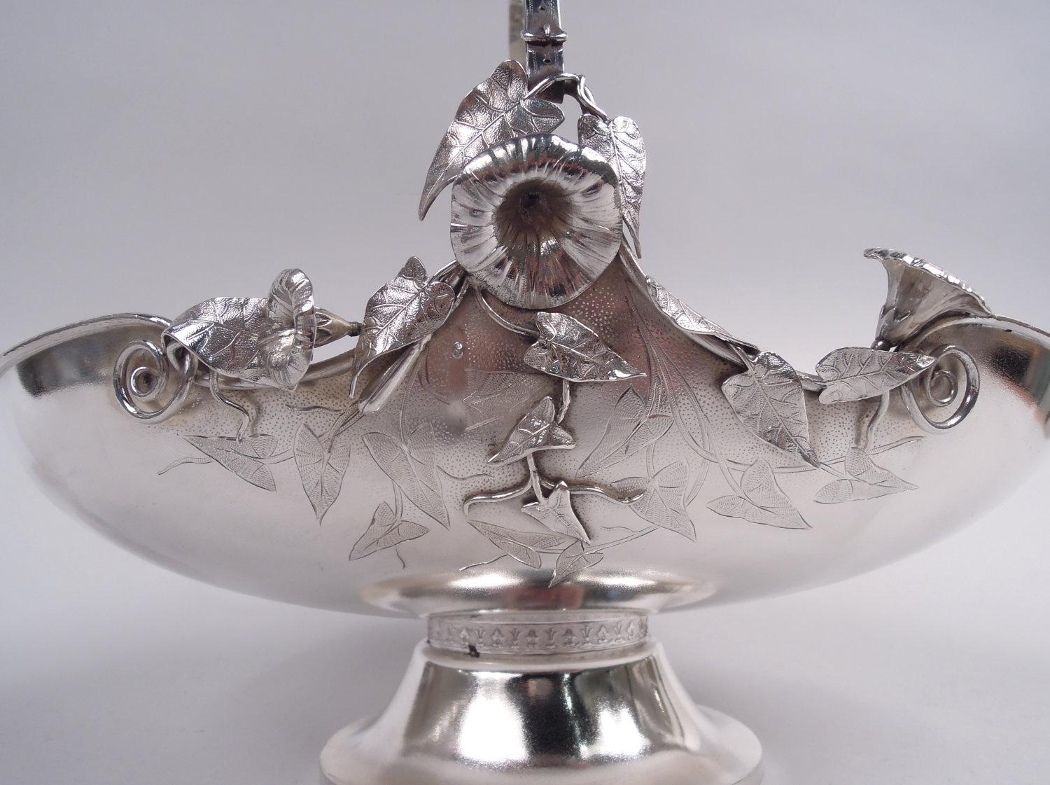 Fin du XIXe siècle Panier à nénuphar en argent sterling antique Gorham Aesthetic de 1874 en vente