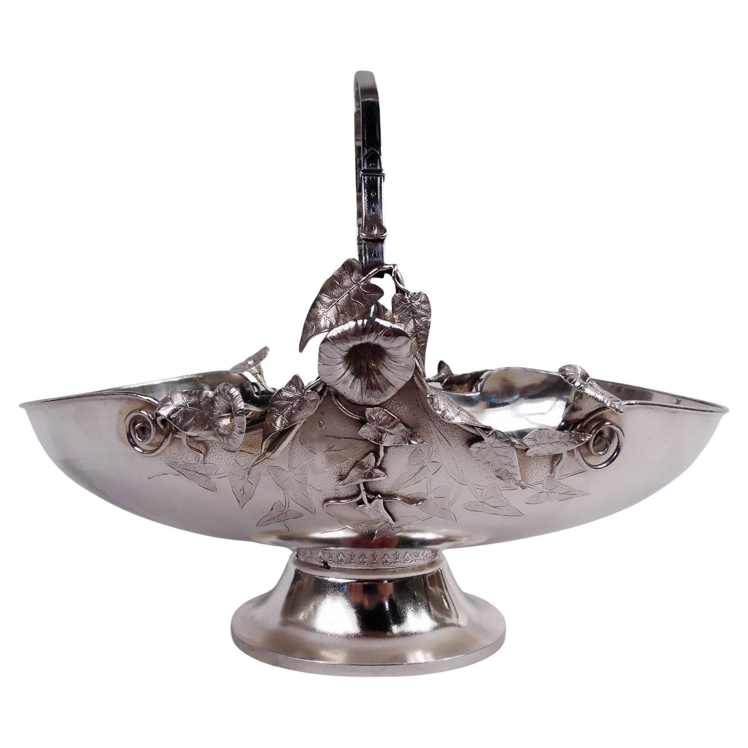Panier à nénuphar en argent sterling antique Gorham Aesthetic de 1874