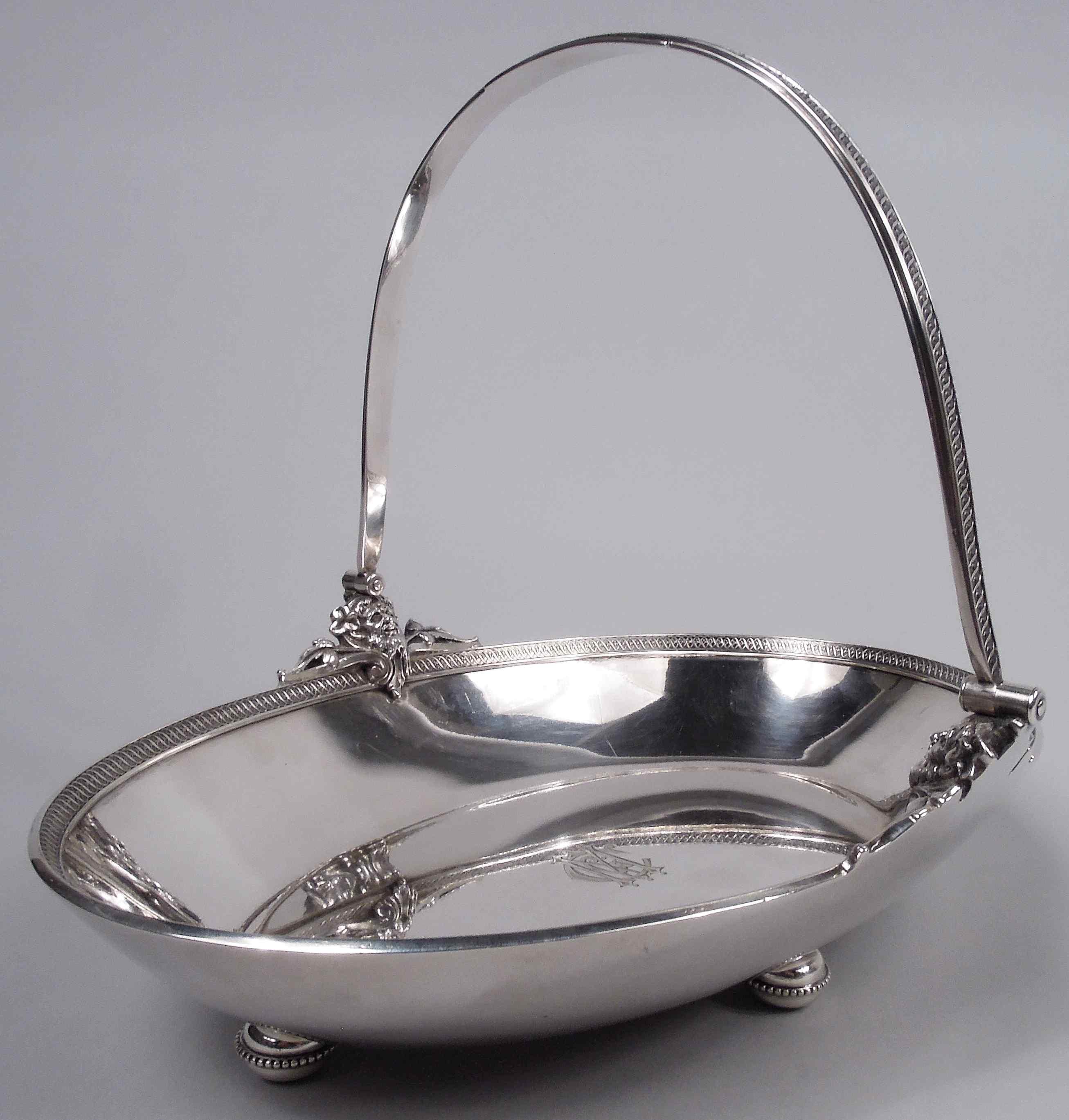 19th Century Antique Gorham American Classical Coin Silver Basket  