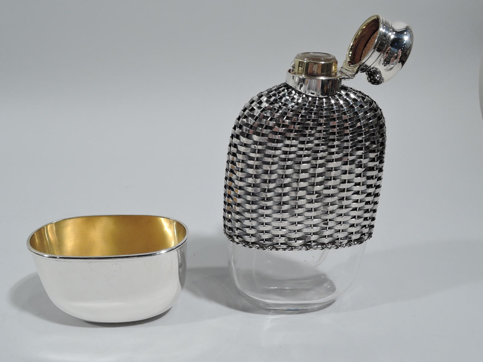 Antique Gorham American Edwardian Woven Sterling Silver Flask In Excellent Condition In New York, NY