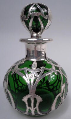 Antique parfum Art Nouveau Gorham recouvert d'argent vert