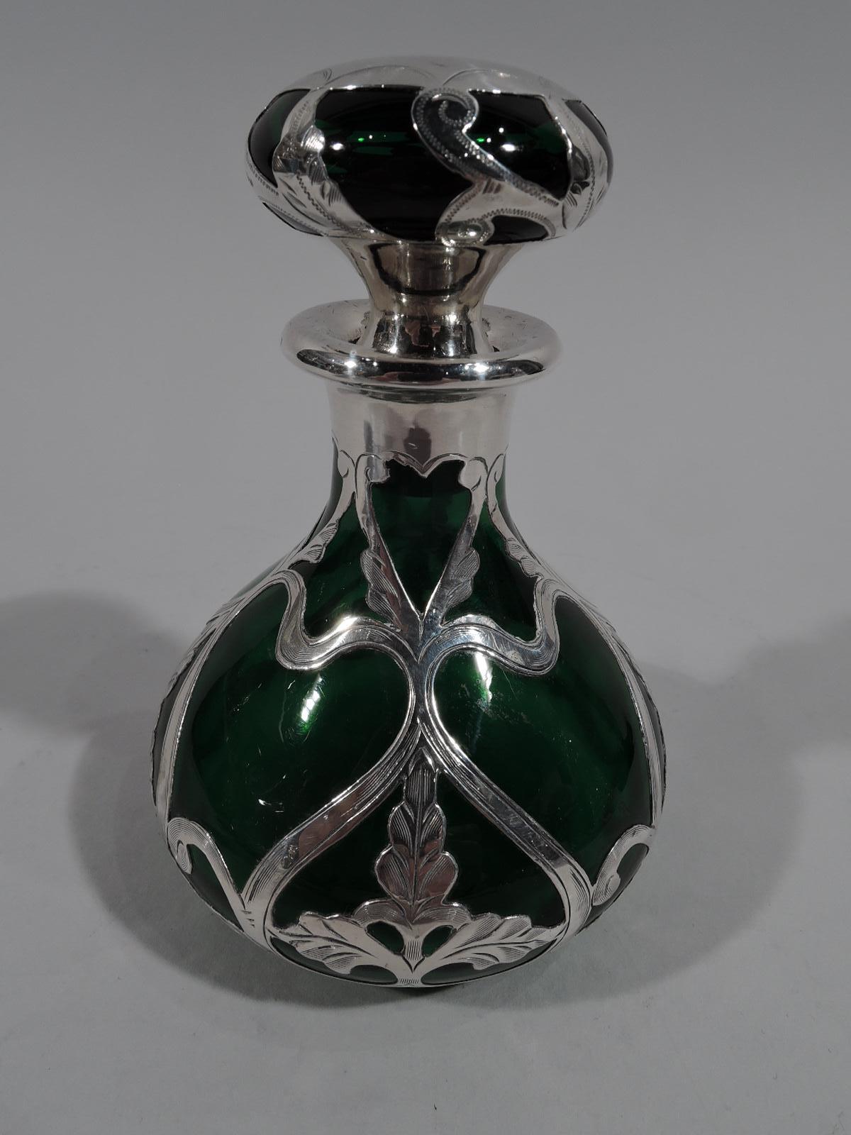 American Antique Gorham Art Nouveau Green Silver Overlay Perfume