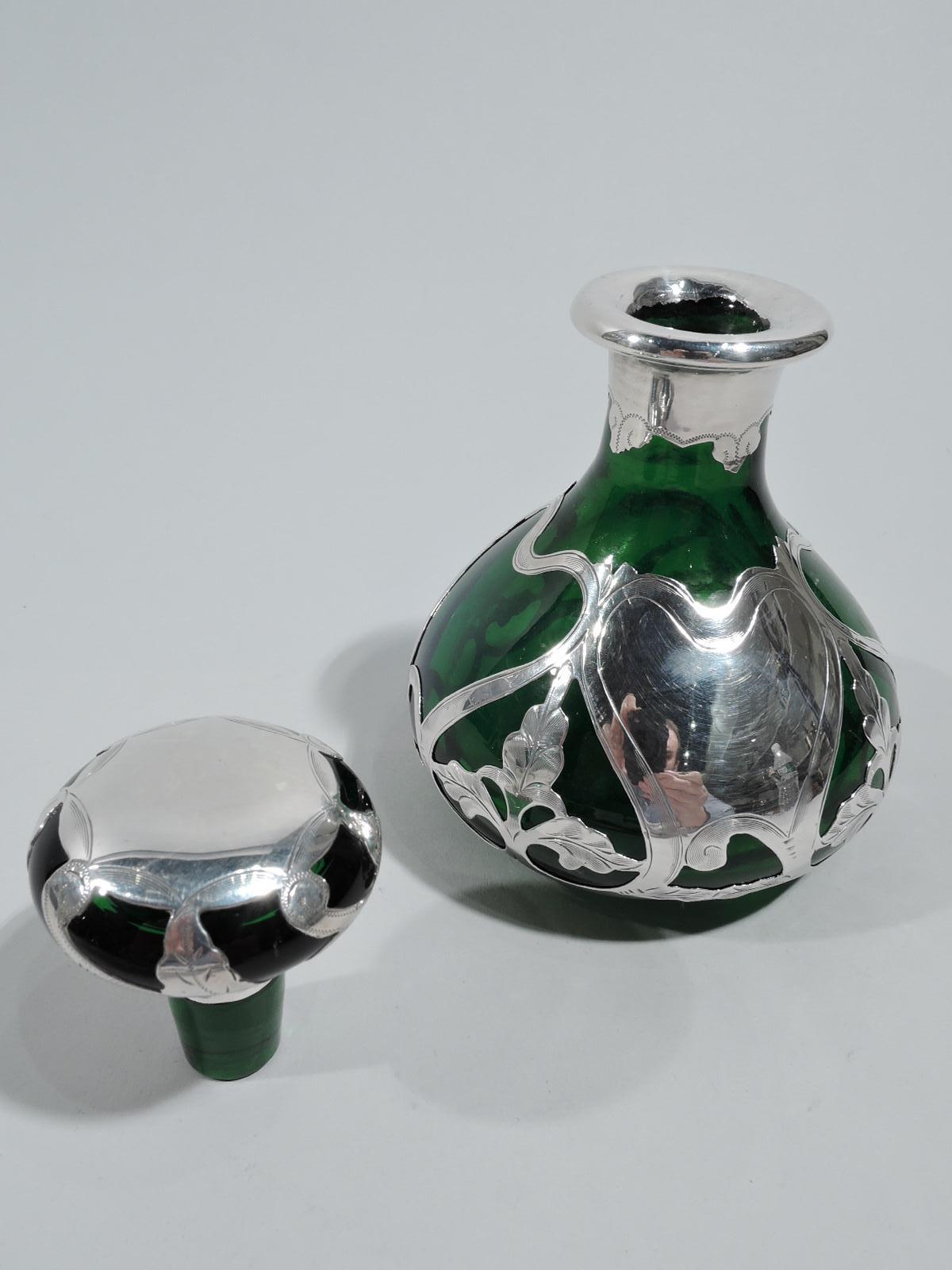American Antique Gorham Art Nouveau Green Silver Overlay Perfume