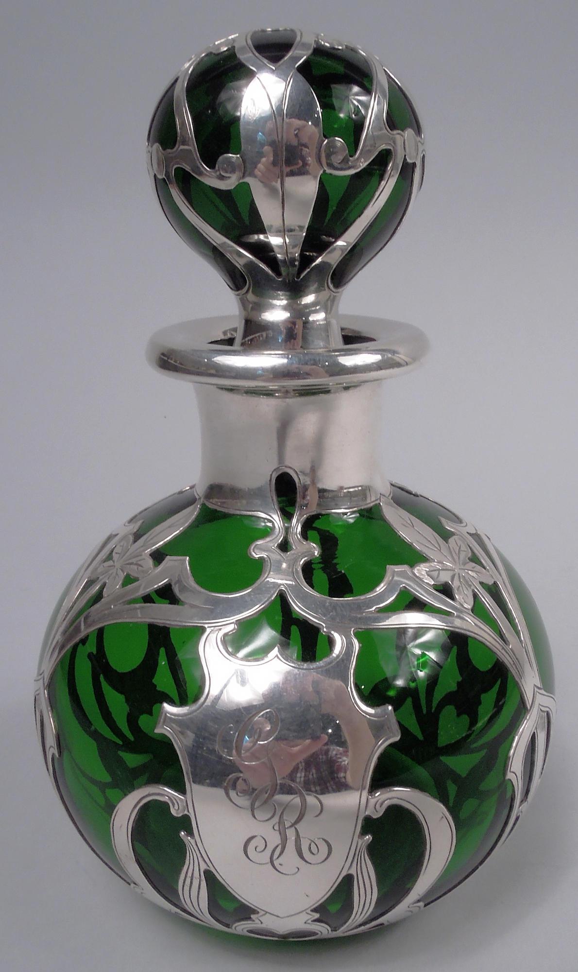 Art nouveau Antique parfum Art Nouveau Gorham recouvert d'argent vert en vente