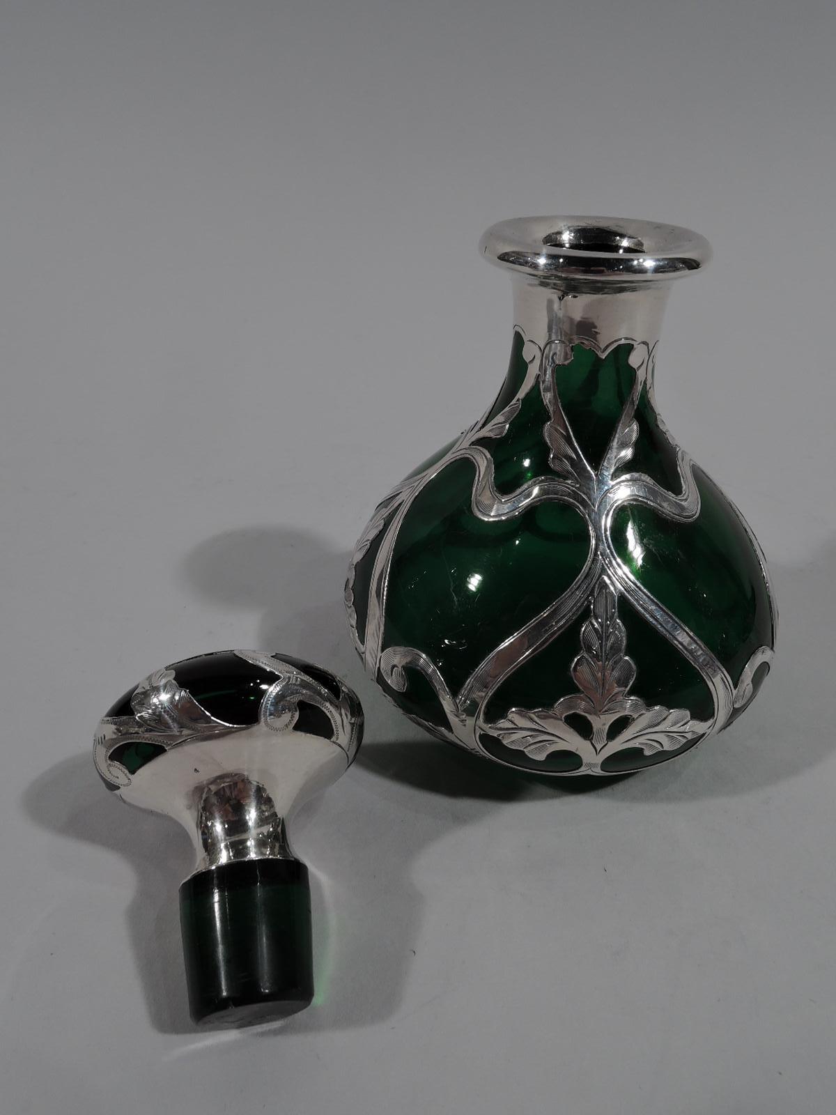 Antique Gorham Art Nouveau Green Silver Overlay Perfume In Excellent Condition In New York, NY