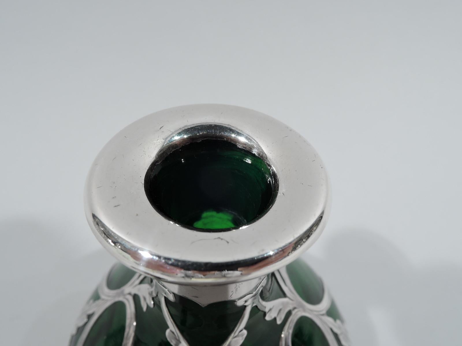 Antique Gorham Art Nouveau Green Silver Overlay Perfume In Excellent Condition In New York, NY