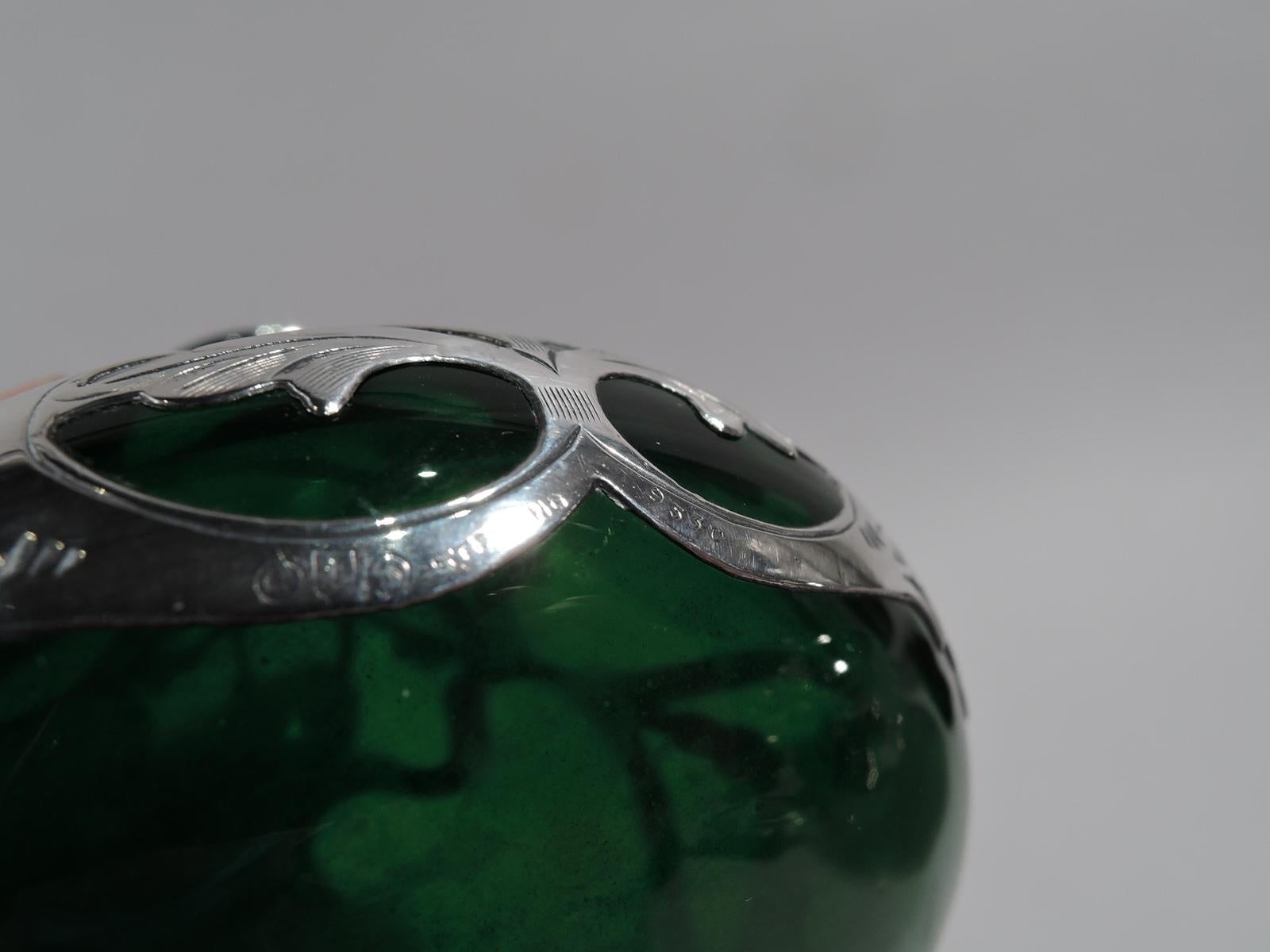 20th Century Antique Gorham Art Nouveau Green Silver Overlay Perfume