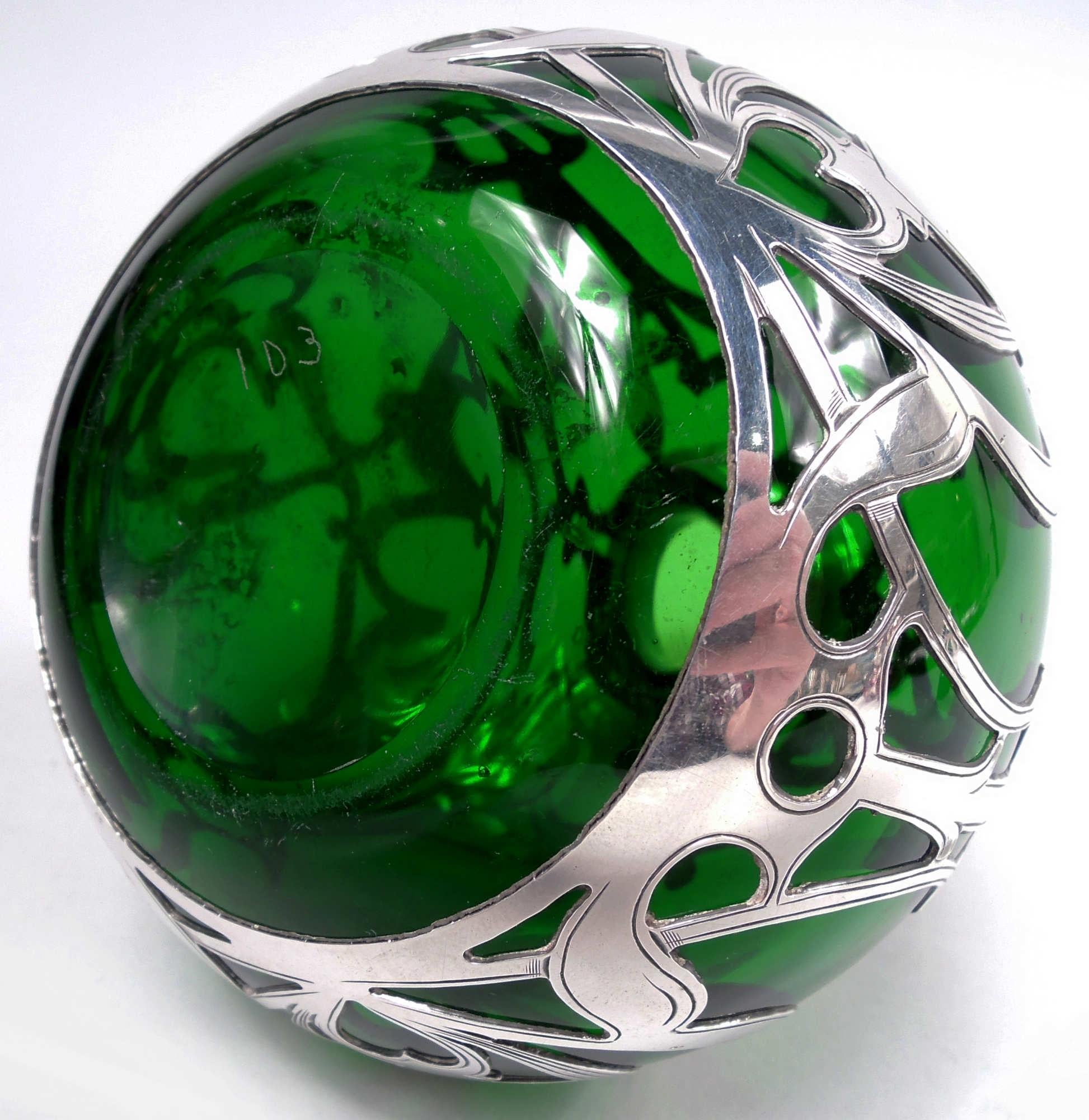 Antique parfum Art Nouveau Gorham recouvert d'argent vert en vente 1