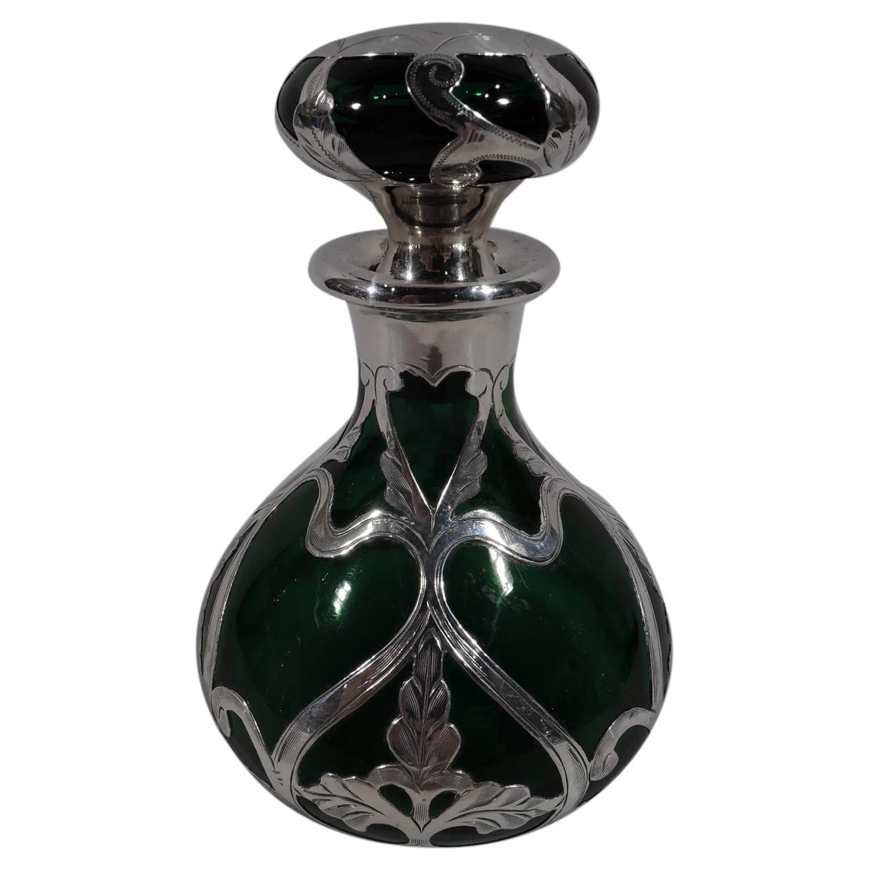 Antique Gorham Art Nouveau Green Silver Overlay Perfume