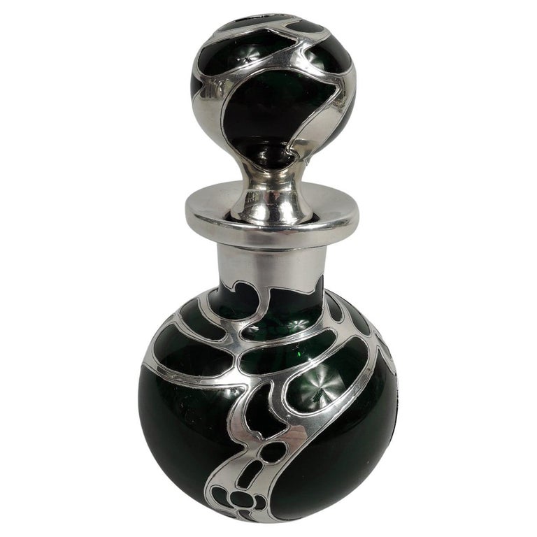 Antique Gorham Art Nouveau Green Silver Overlay Perfume For Sale