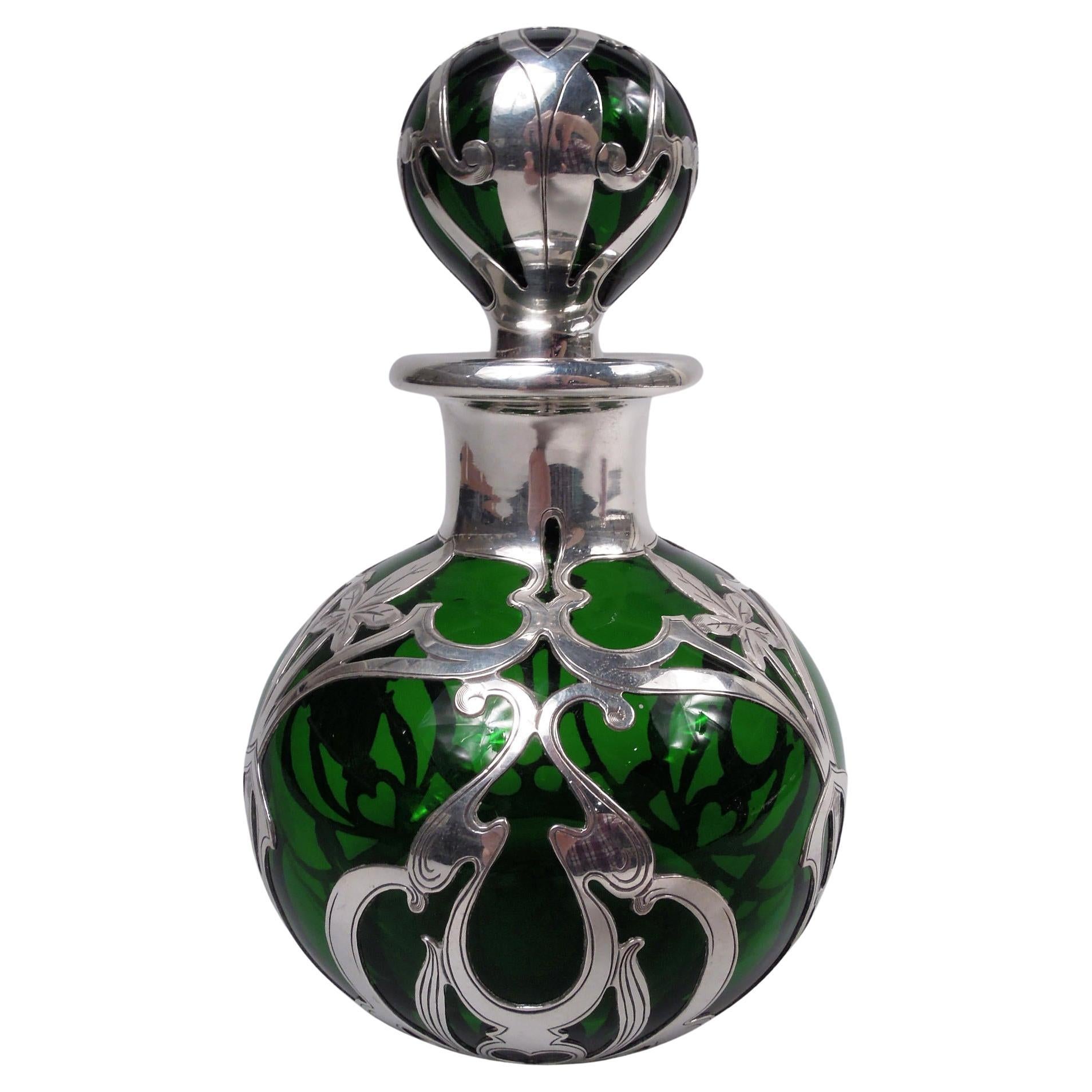 Antique Gorham Art Nouveau Green Silver Overlay Perfume