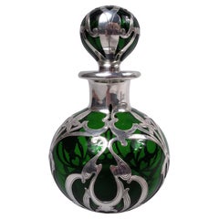 Antique Gorham Art Nouveau Green Silver Overlay Perfume