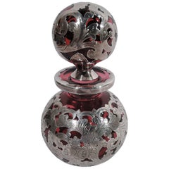Antique Gorham Art Nouveau Red Silver Overlay Cologne Bottle