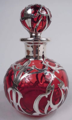 Antique parfum Art Nouveau Gorham rouge recouvert d'argent