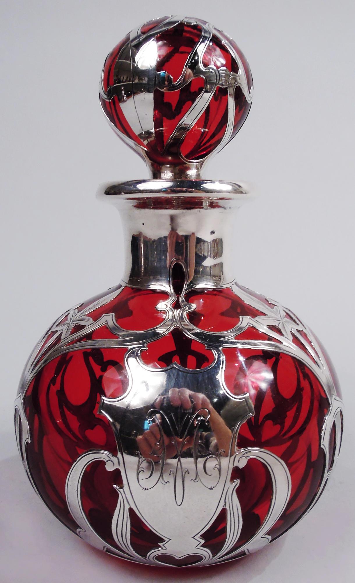Americano Profumo antico Gorham Art Nouveau rosso con sovrapposizione di argento in vendita