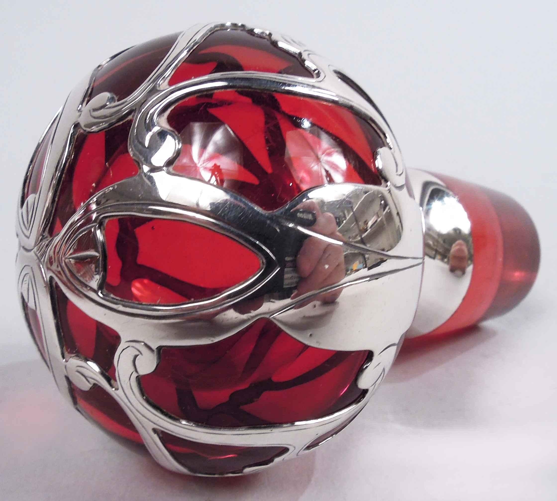 Antique Gorham Art Nouveau Red Silver Overlay Perfume In Good Condition For Sale In New York, NY