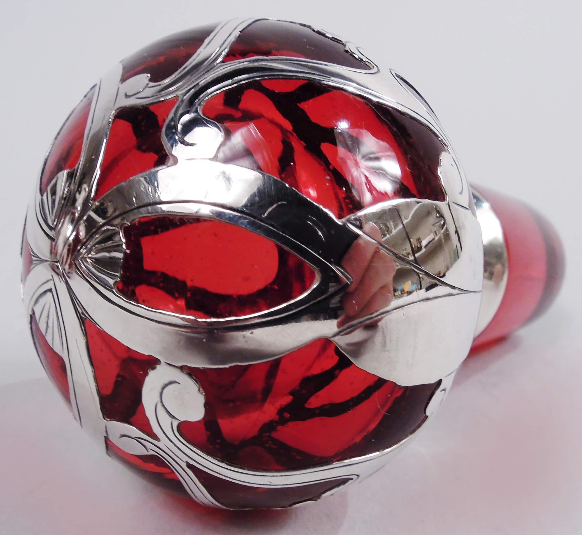 XX secolo Profumo antico Gorham Art Nouveau rosso con sovrapposizione di argento in vendita