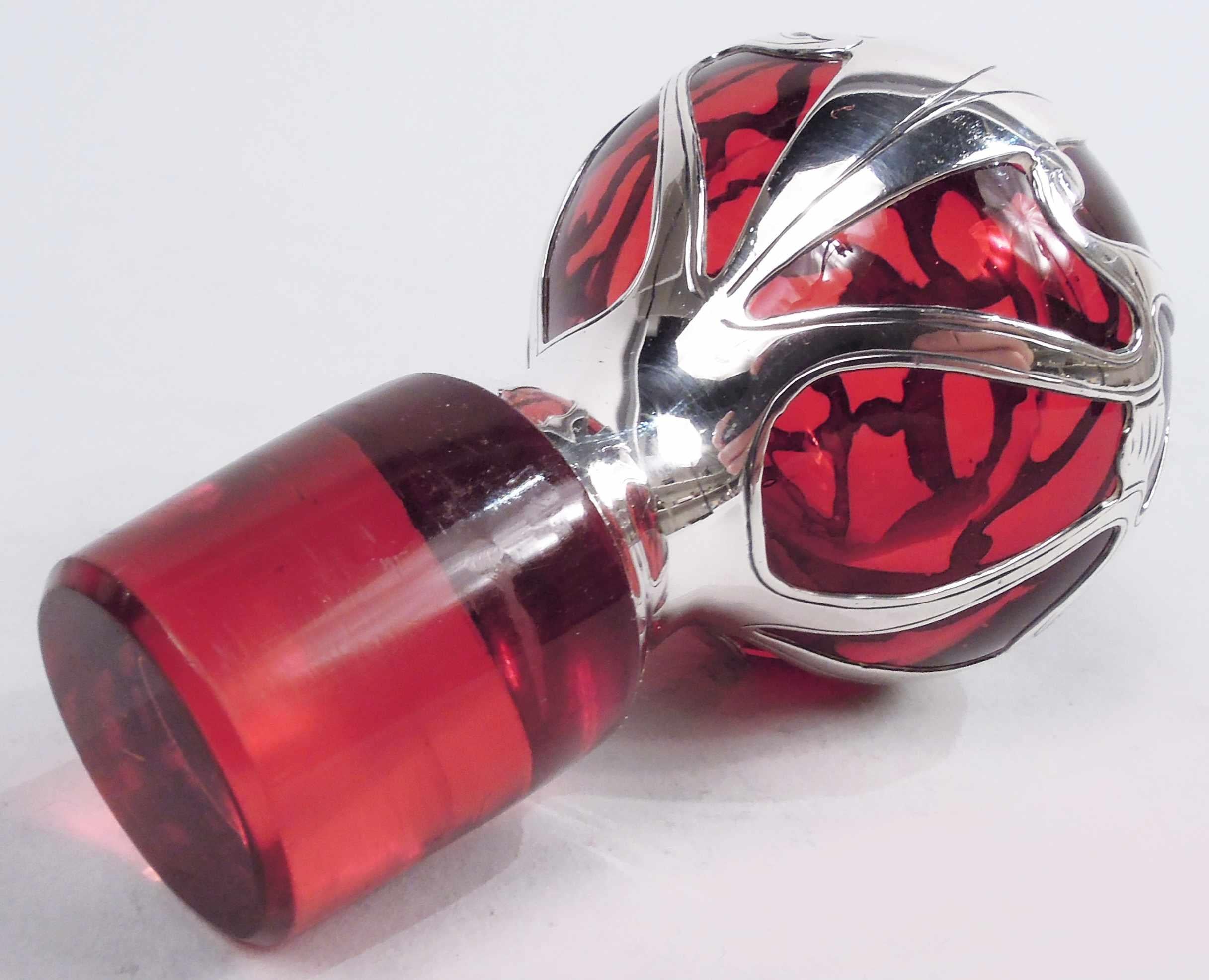 20th Century Antique Gorham Art Nouveau Red Silver Overlay Perfume For Sale