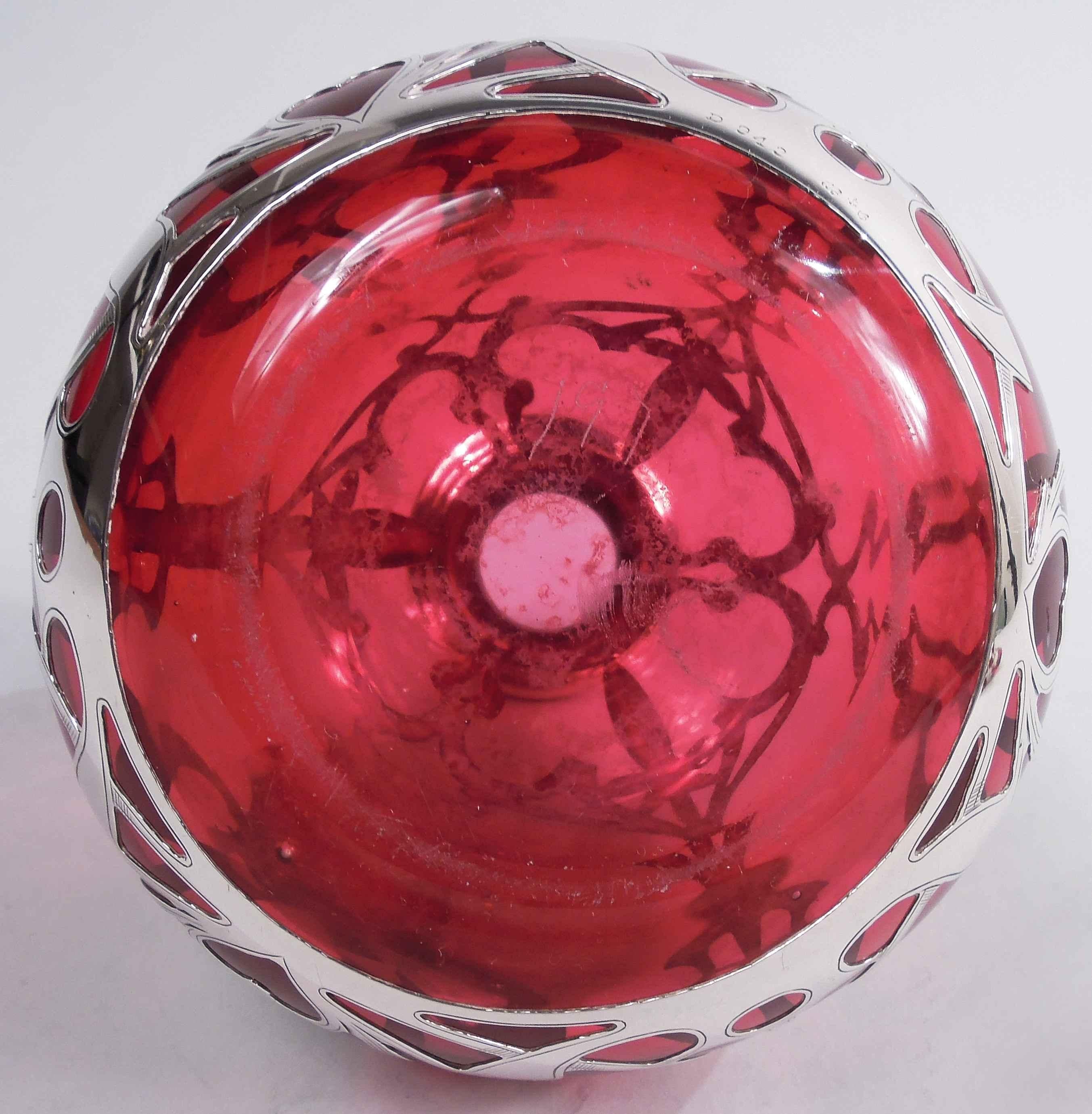 Argento Profumo antico Gorham Art Nouveau rosso con sovrapposizione di argento in vendita