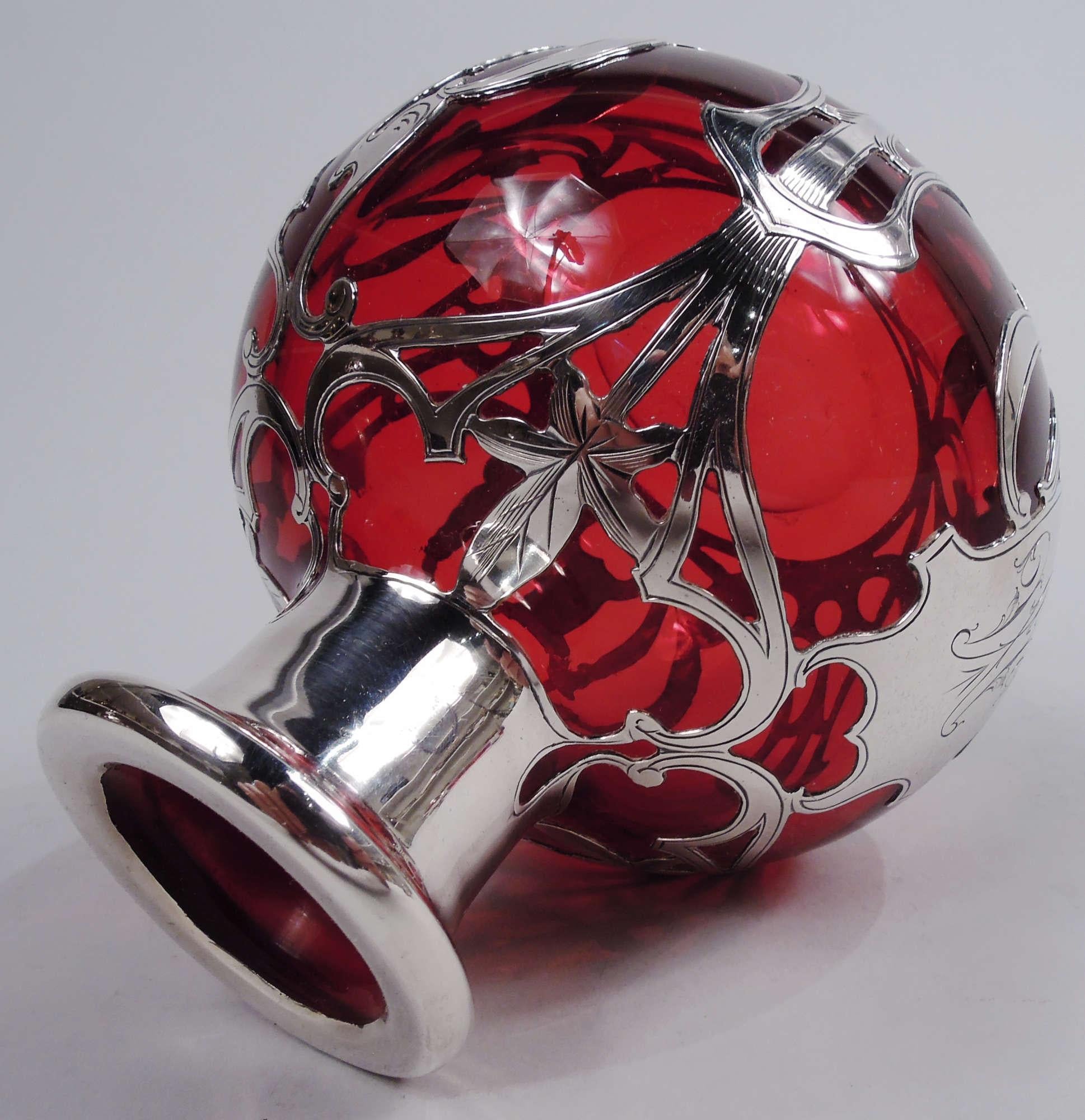 Profumo antico Gorham Art Nouveau rosso con sovrapposizione di argento in vendita 1