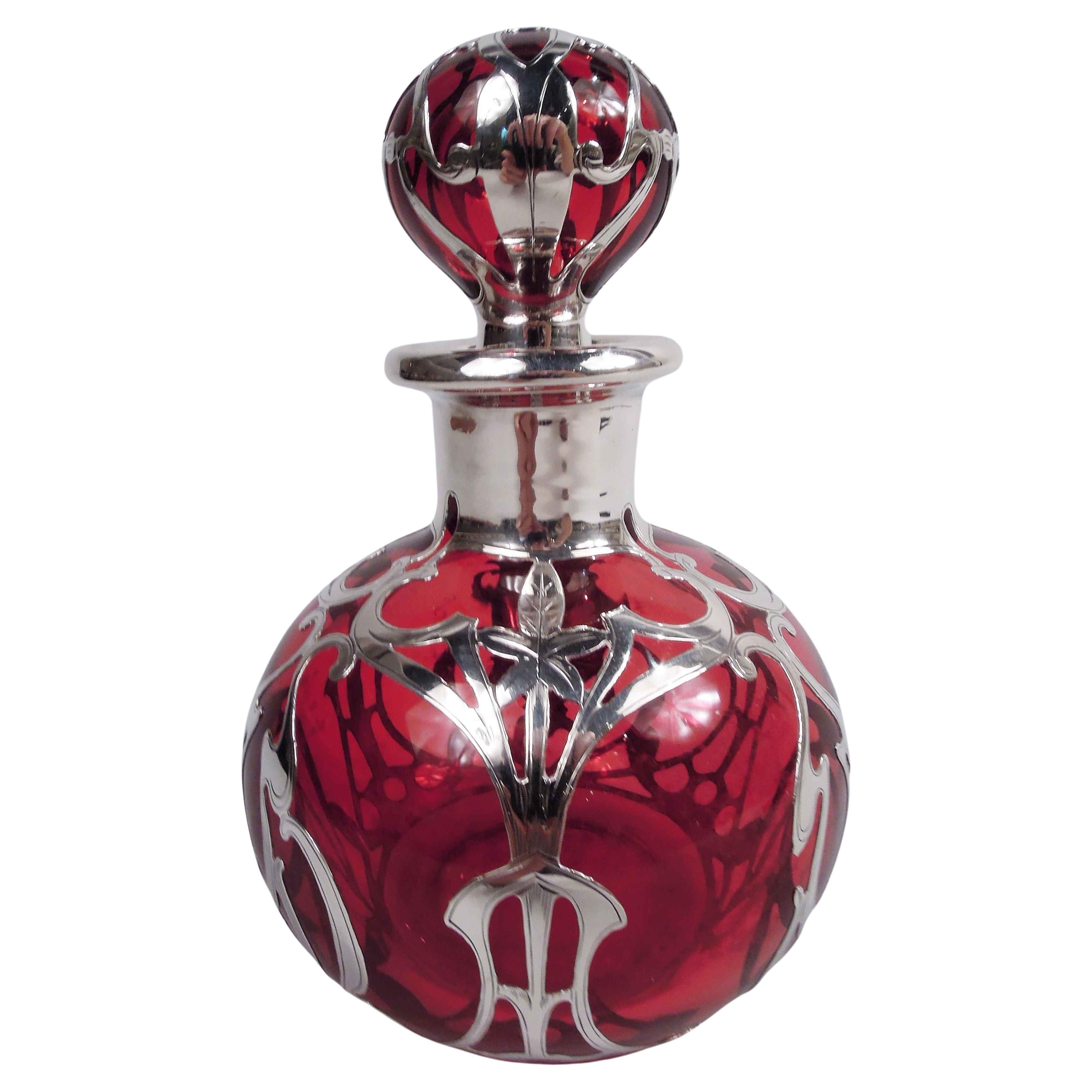 Antique Gorham Art Nouveau Red Silver Overlay Perfume For Sale