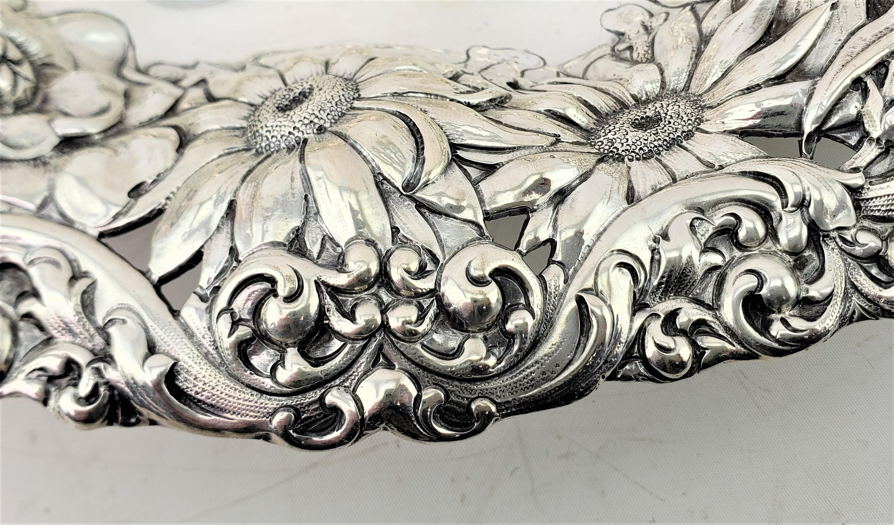 Antique Gorham Art Nouveau Sterling Silver Bowl with Repouse Floral Decoration For Sale 7