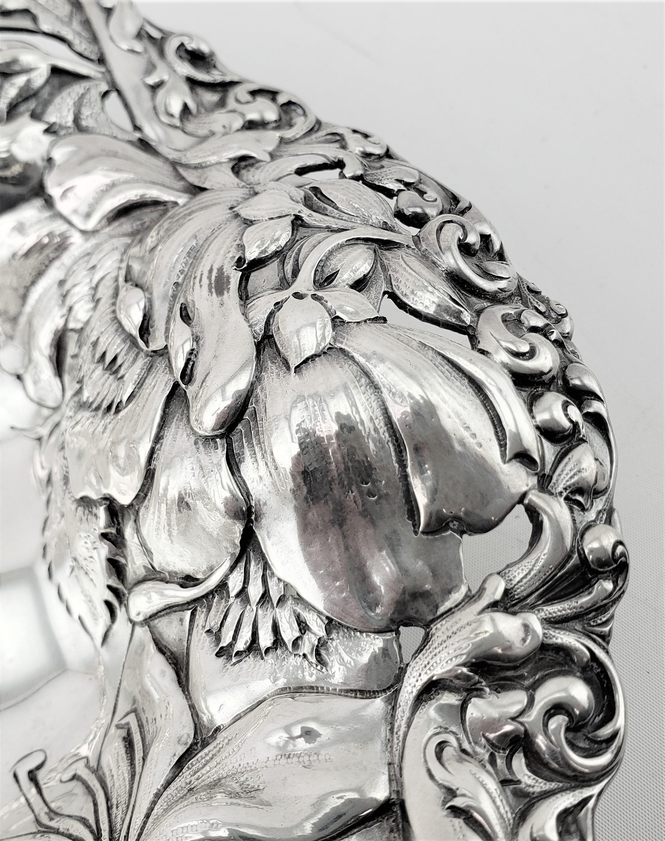 Antique Gorham Art Nouveau Sterling Silver Bowl with Repouse Floral Decoration For Sale 8