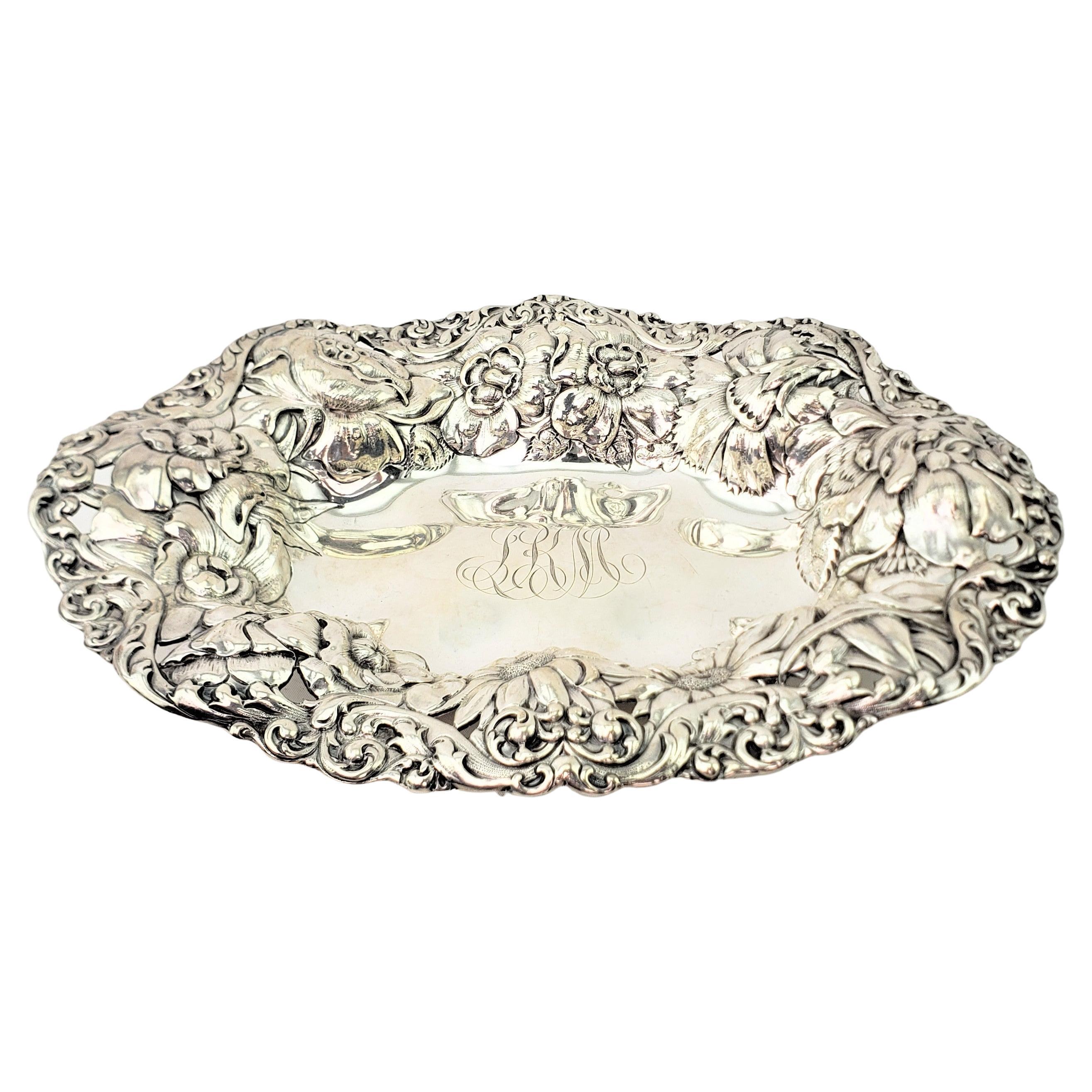 Antique Gorham Art Nouveau Sterling Silver Bowl with Repouse Floral Decoration For Sale