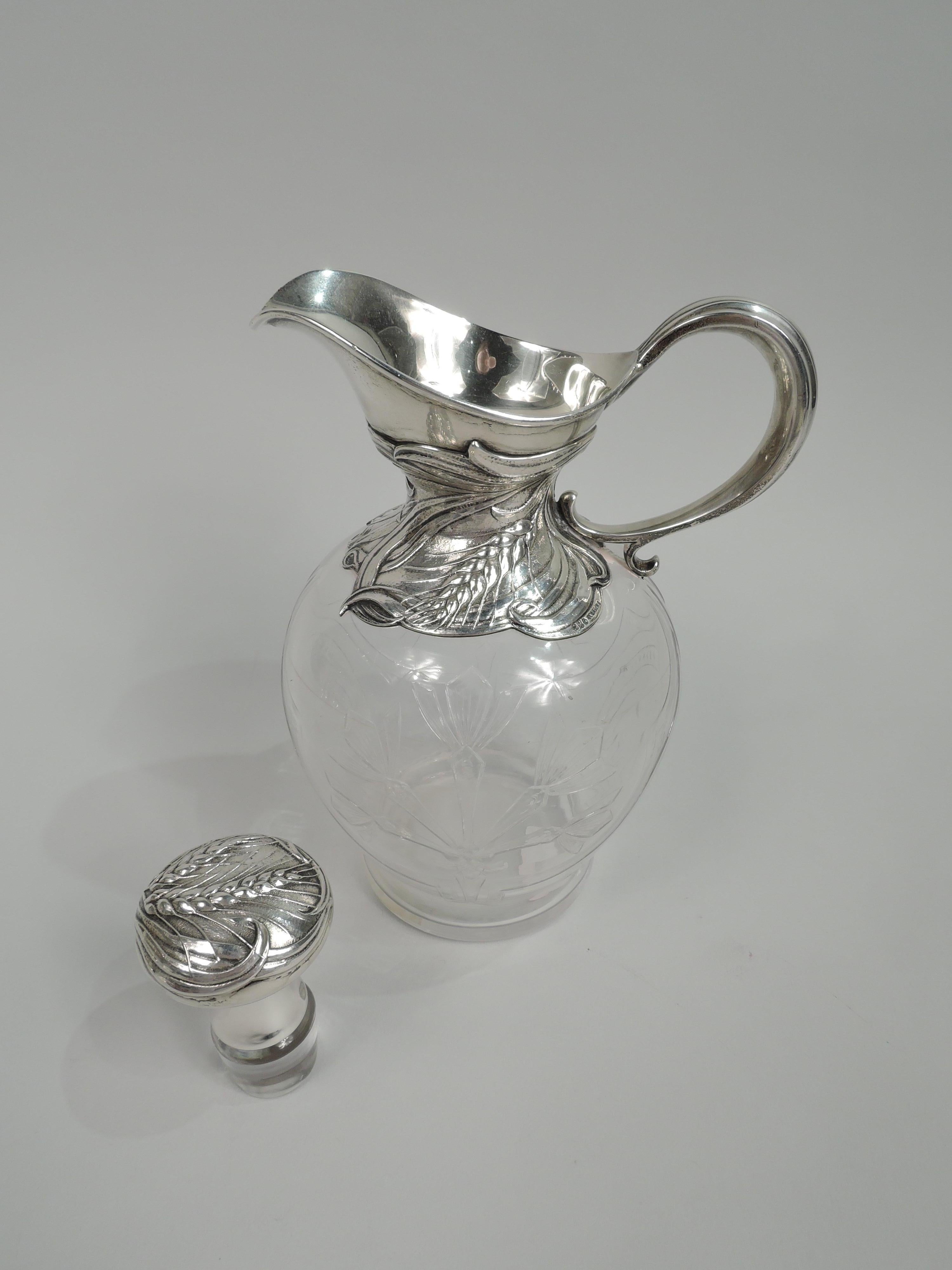 Antiker Gorham-Whiskey-Dekanter aus Sterlingsilber und Kristall im Art nouveau-Stil (amerikanisch) im Angebot