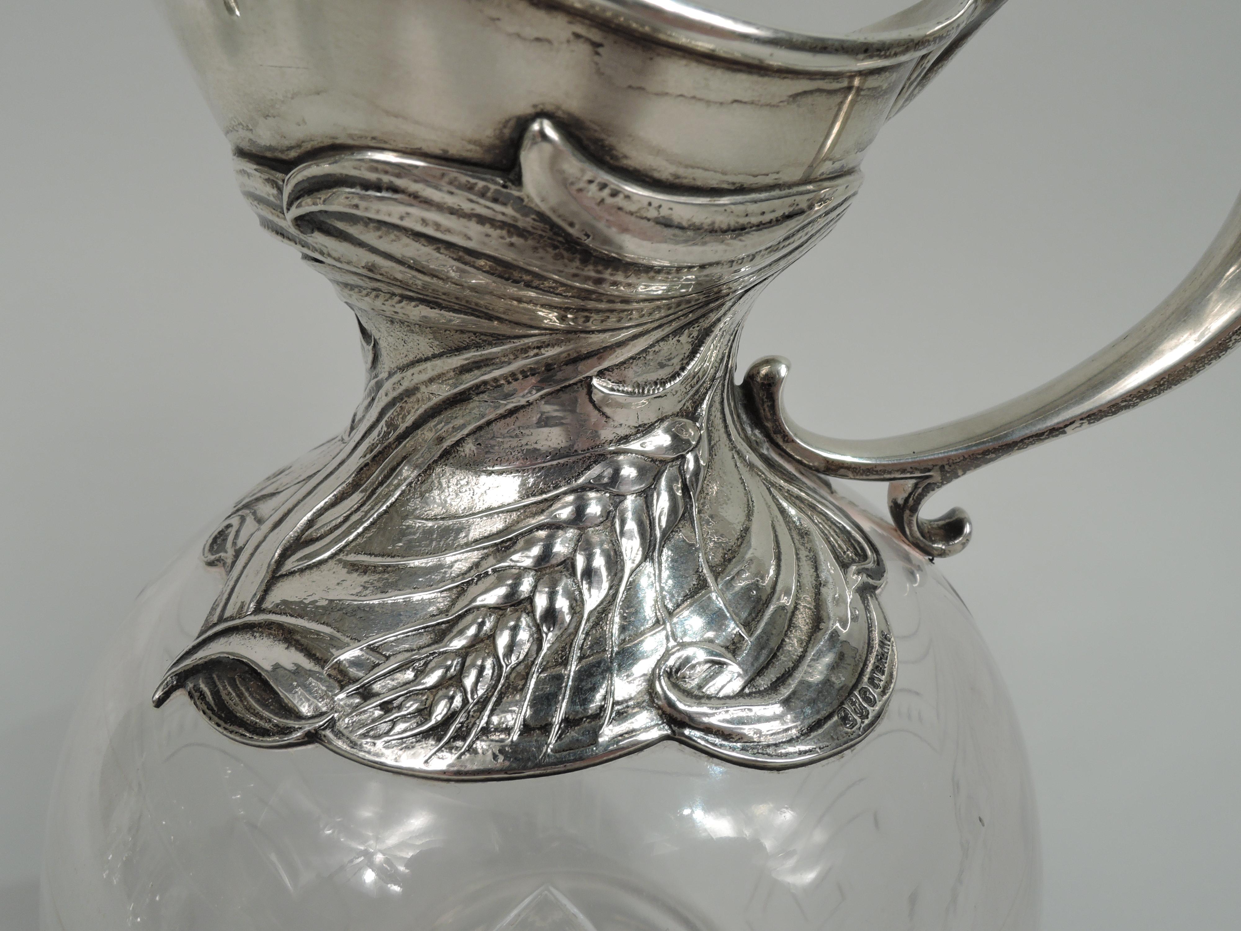 American Antique Gorham Art Nouveau Sterling Silver & Crystal Whiskey Decanter For Sale