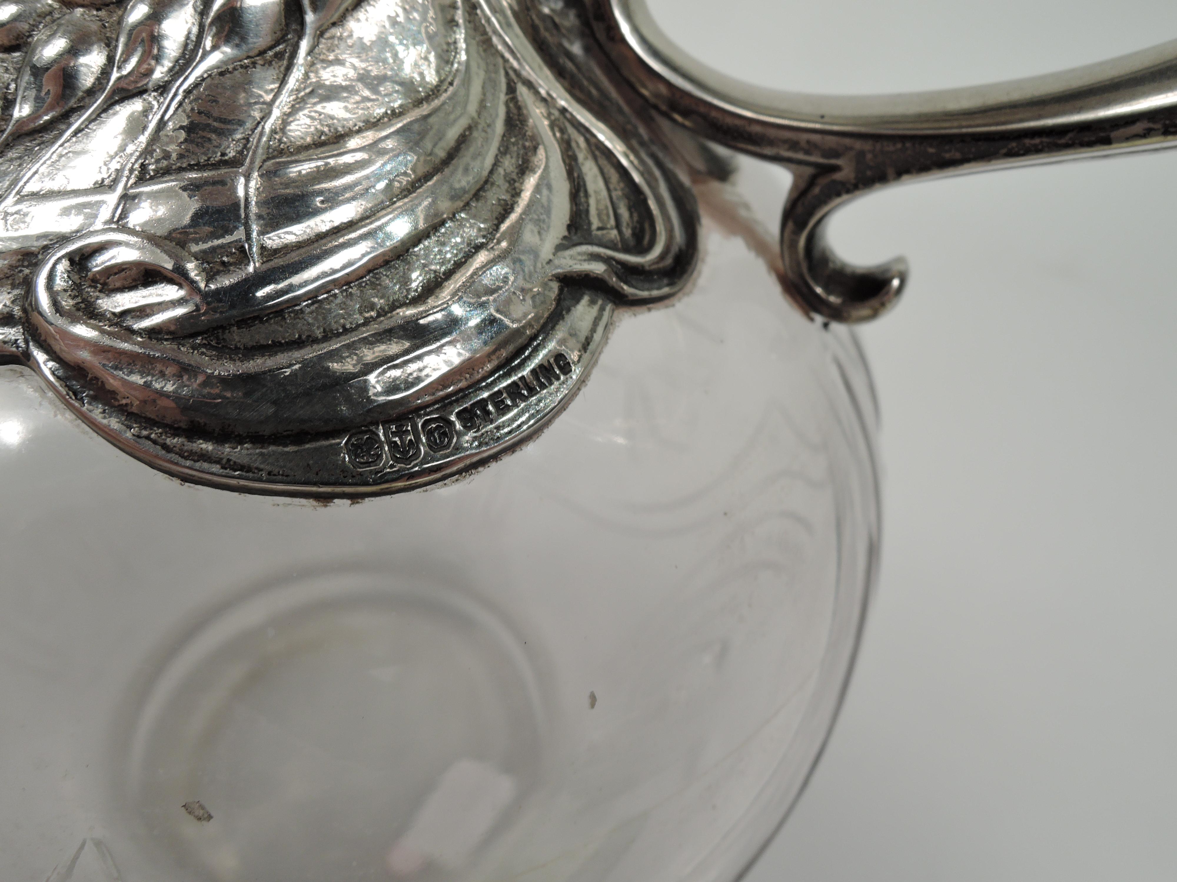 Antique Gorham Art Nouveau Sterling Silver & Crystal Whiskey Decanter For Sale 2