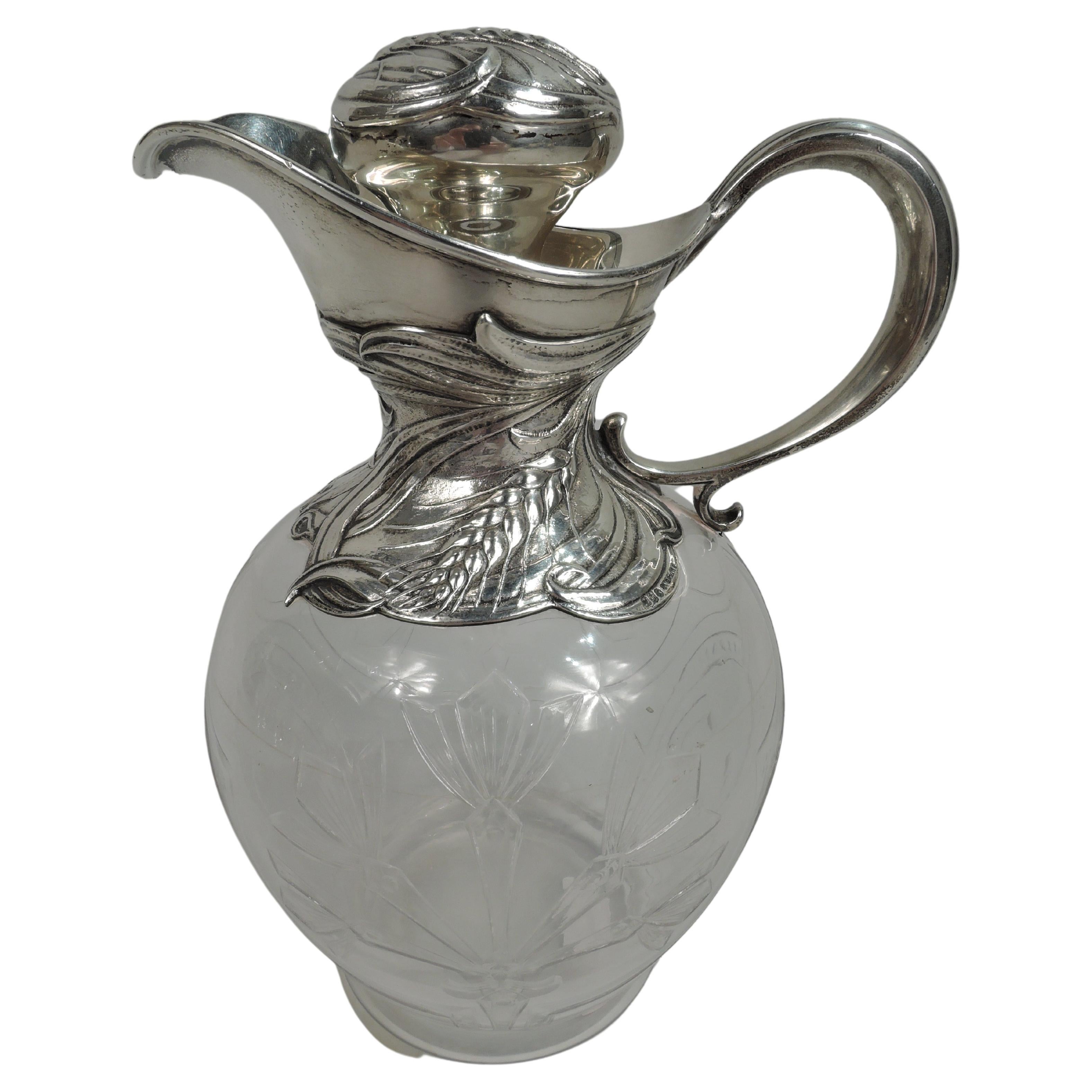 Antique Gorham Art Nouveau Sterling Silver & Crystal Whiskey Decanter