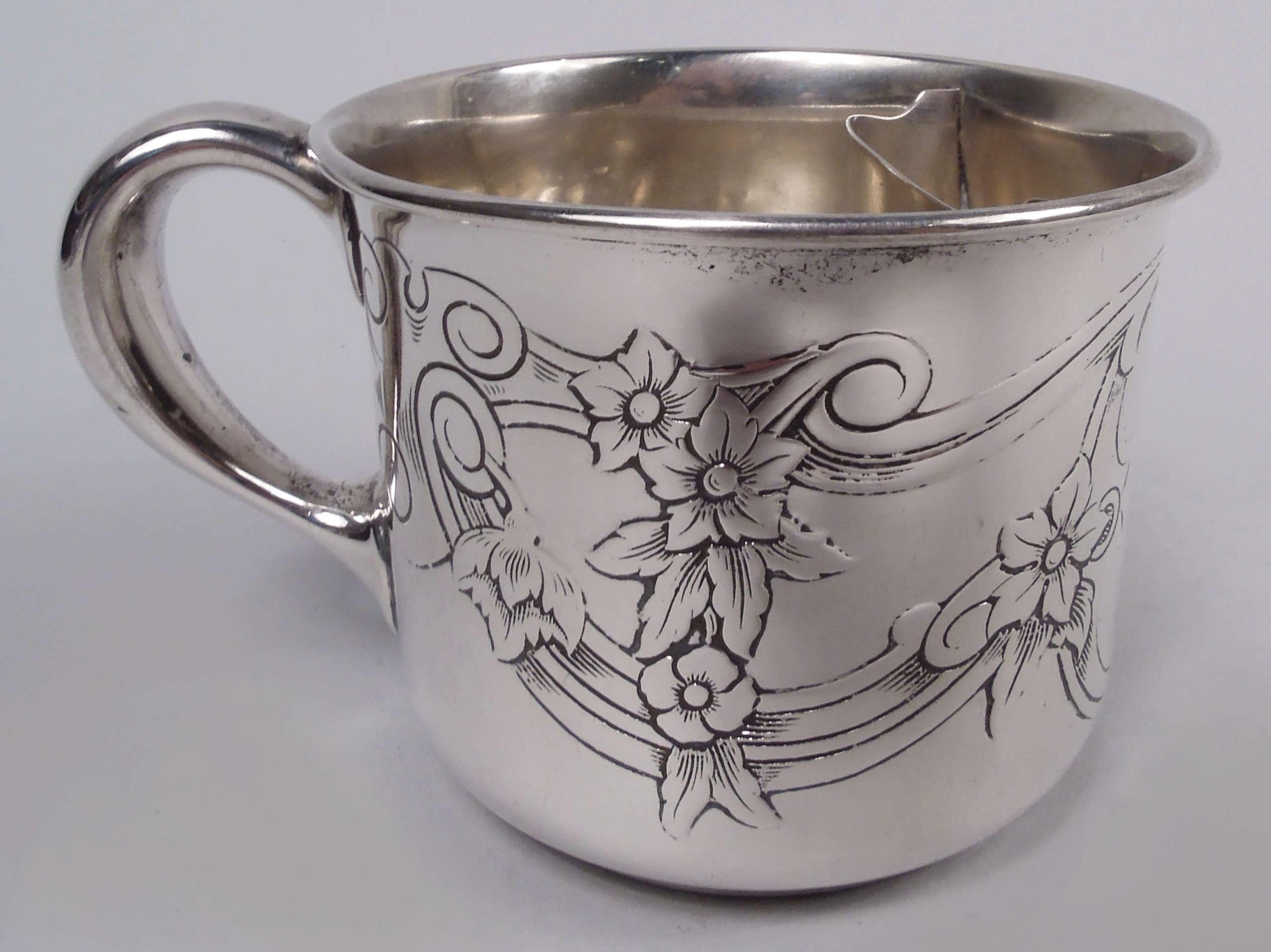 American Antique Gorham Art Nouveau Sterling Silver Shaving Mug For Sale