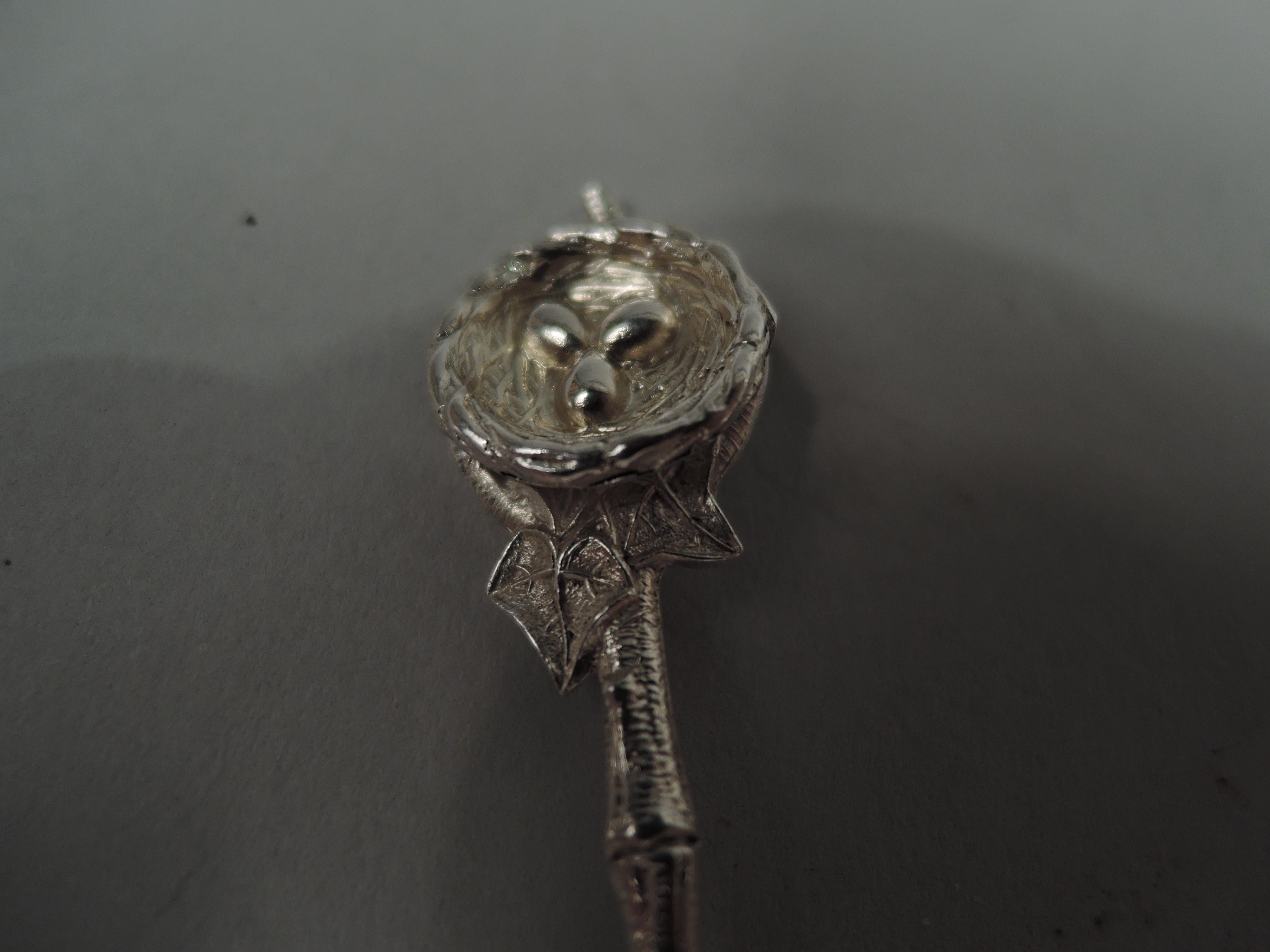 Aesthetic Movement Antique Gorham Bird’s Nest Sterling Silver Egg Spoon For Sale