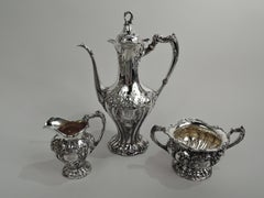 Service à café ancien de 3 pièces en argent sterling Chantilly-Grand Gorham