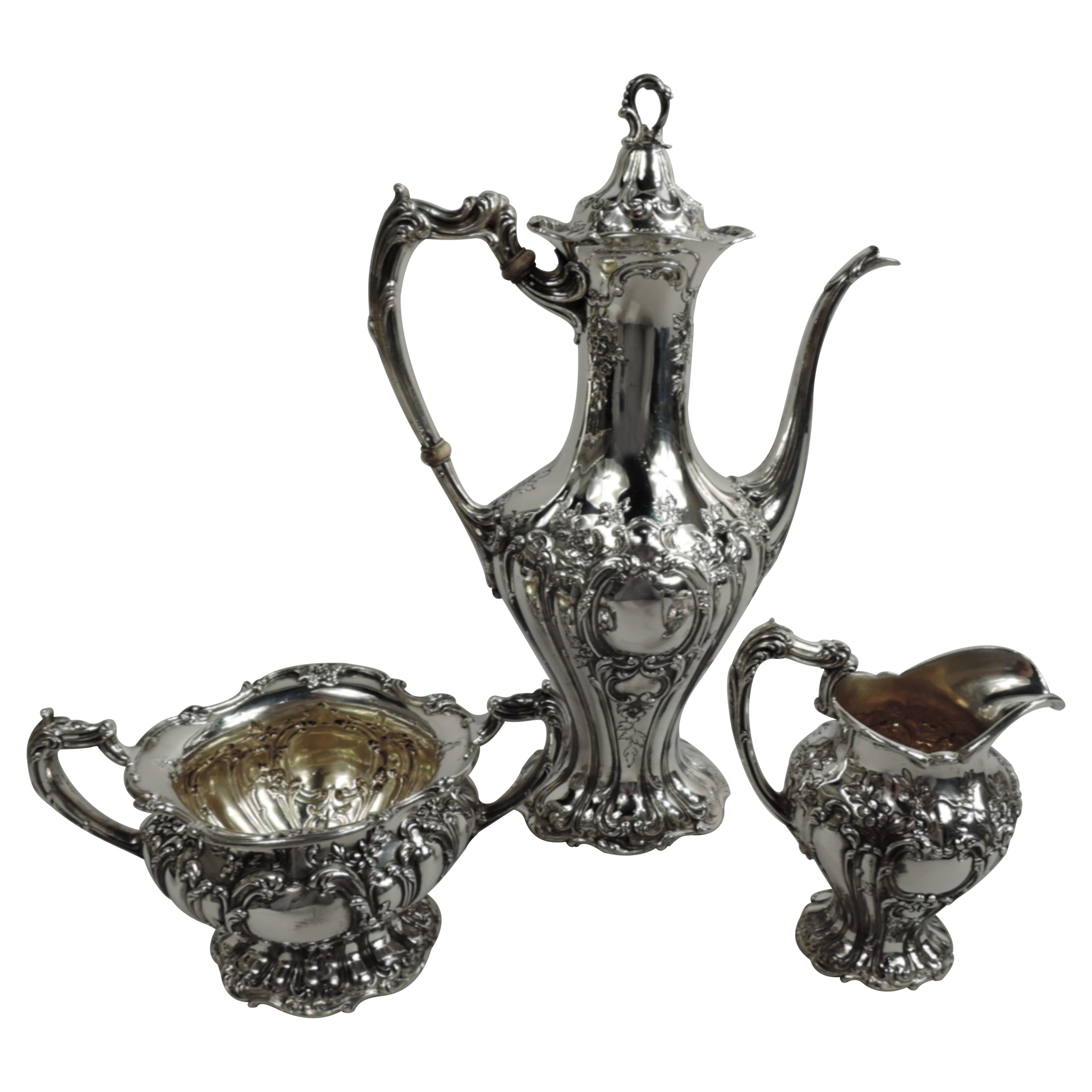 Antique Gorham Chantilly-Grand Sterling Silver 3-Piece Coffee Set