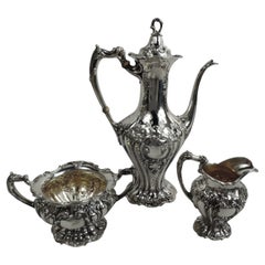 Antikes dreiteiliges Gorham Chantilly-Grand Sterlingsilber-Couchtisch-Set