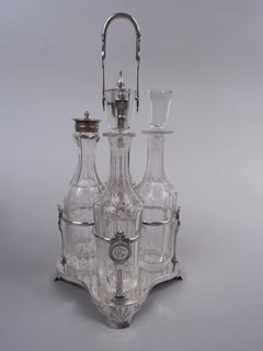 Antique Gorham Coin Silver Cruet Stand in Classical Medallion