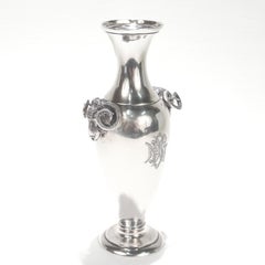 Antique Gorham Coin Silver Greek Revival Vase with Figural Ram's Head Handles