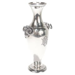 Antique Gorham Coin Silver Greek Revival Vase with Figural Ram's Head Handles