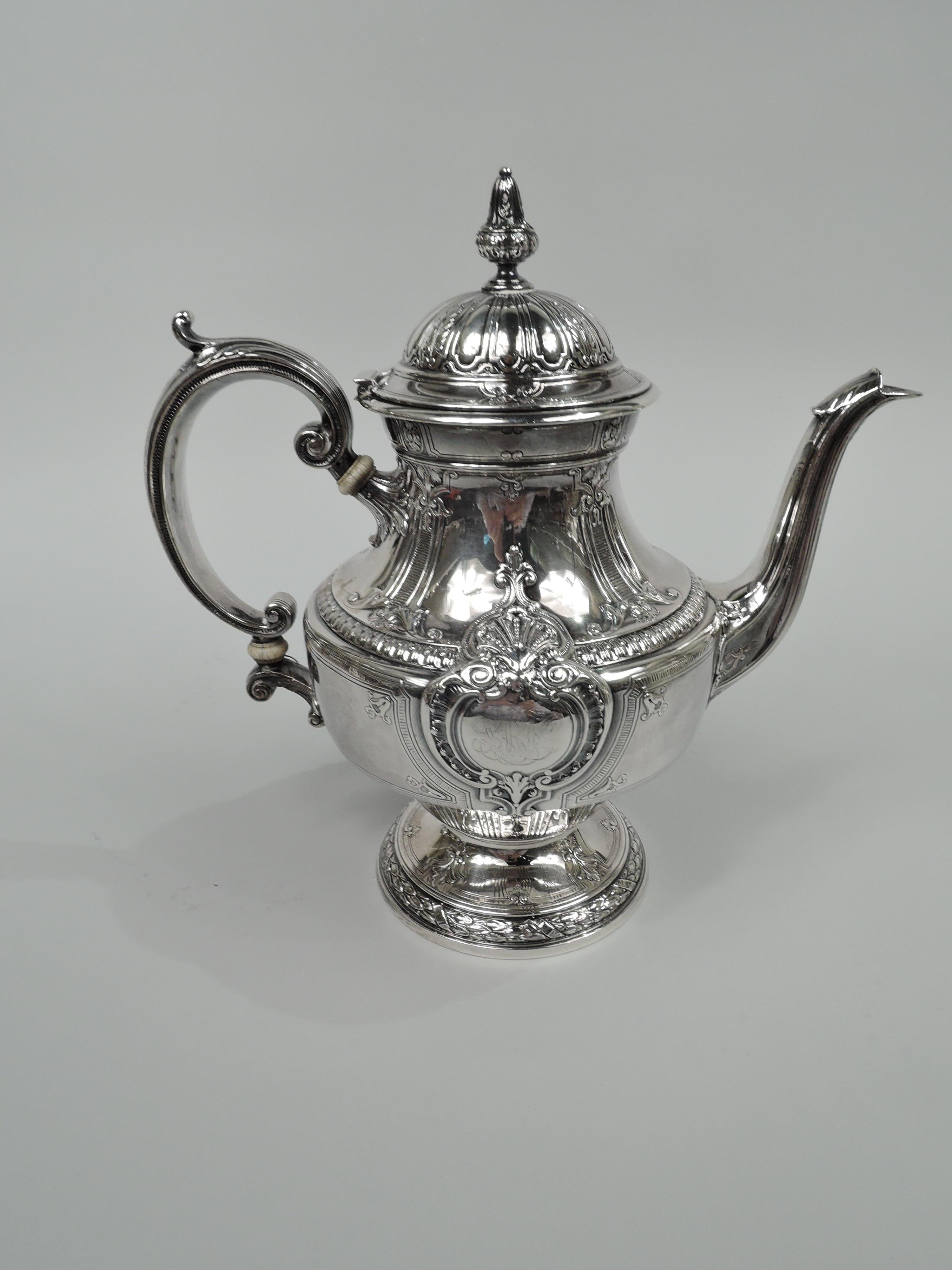 Antique Gorham Edwardian Classical Sterling Silver Coffee and Tea Set