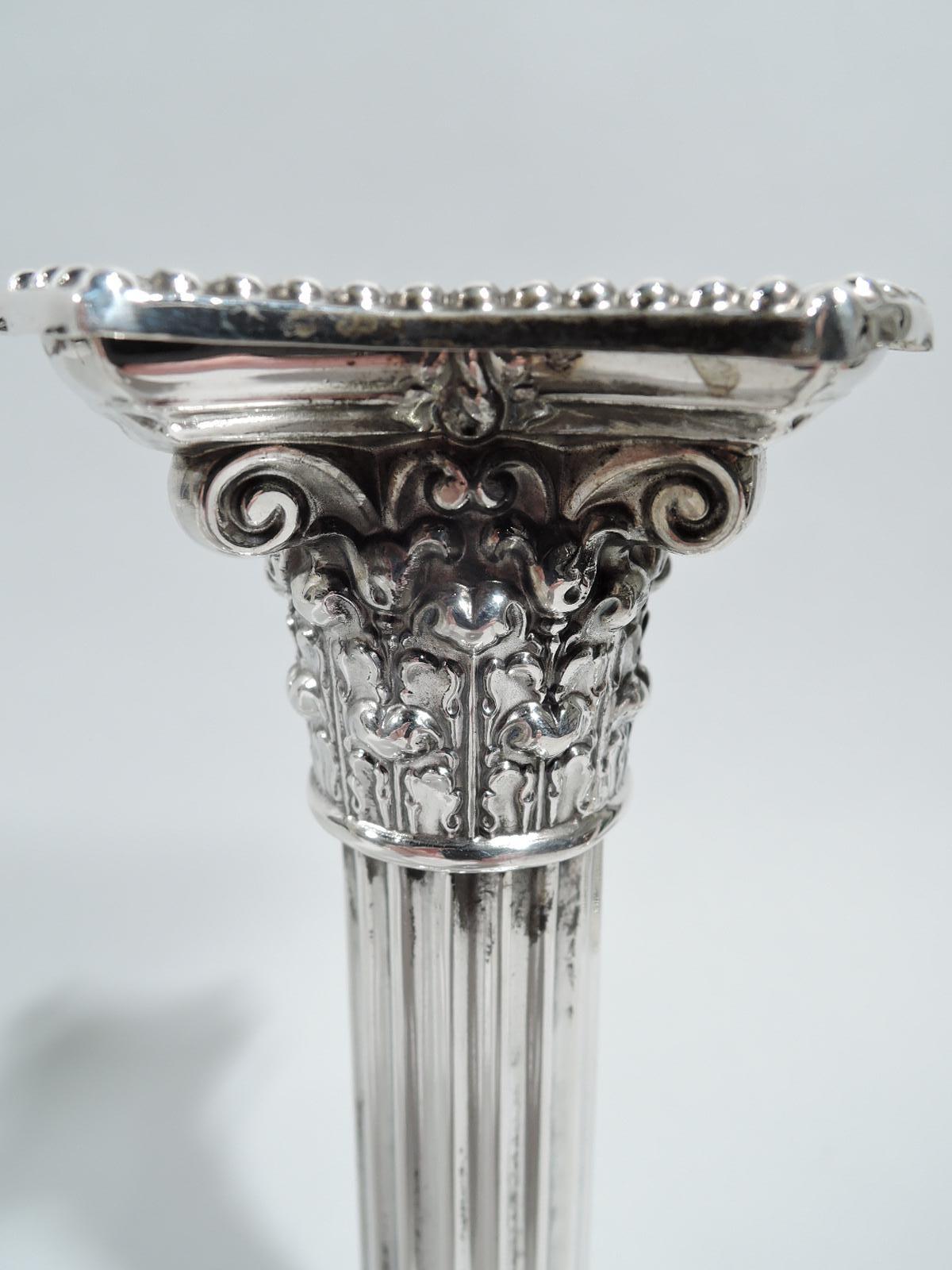 American Antique Gorham Edwardian Classical Sterling Silver Column Candlesticks