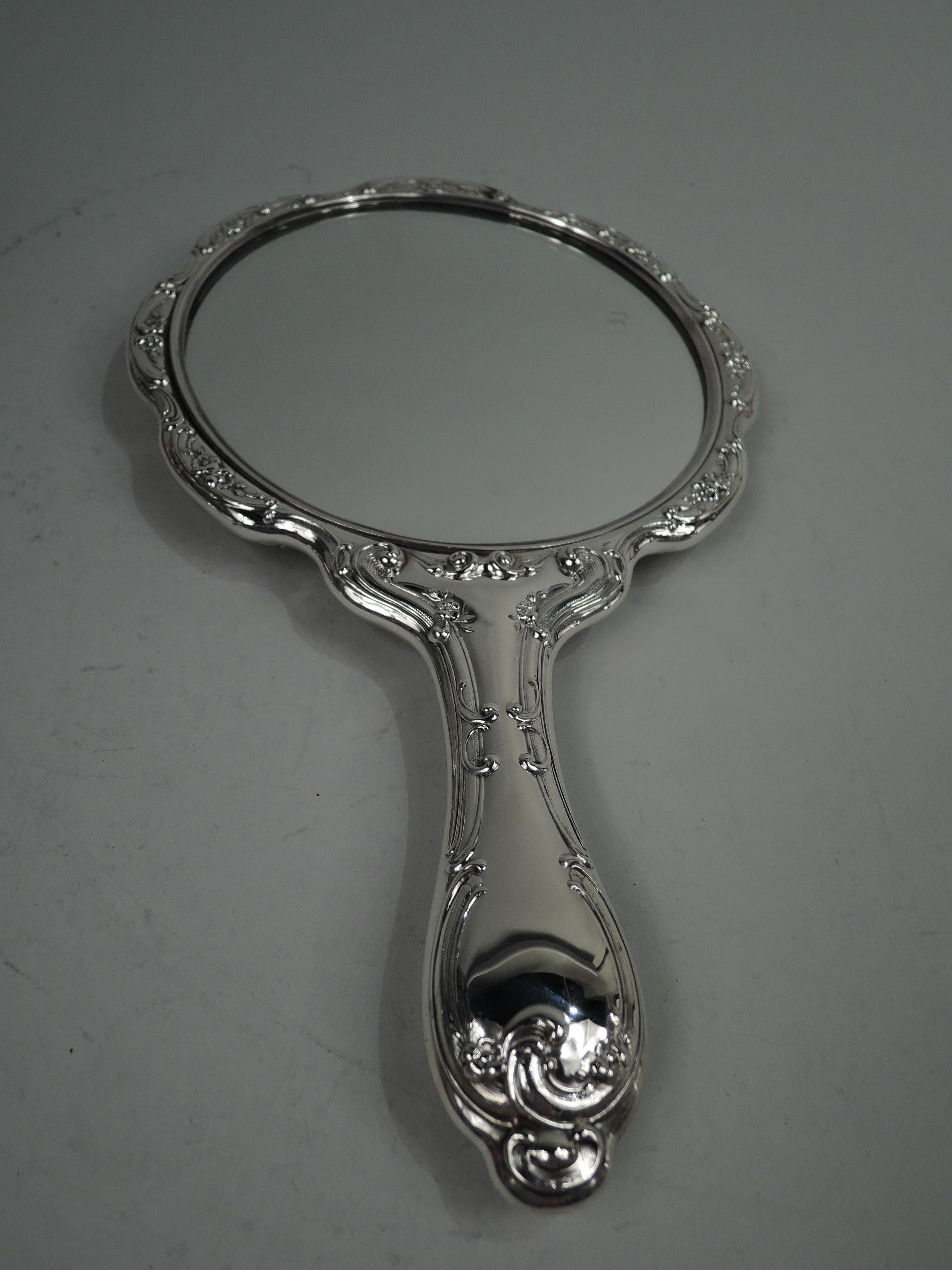 Art Nouveau Antique Gorham Edwardian Classical Sterling Silver Mirror & Brush Pair For Sale