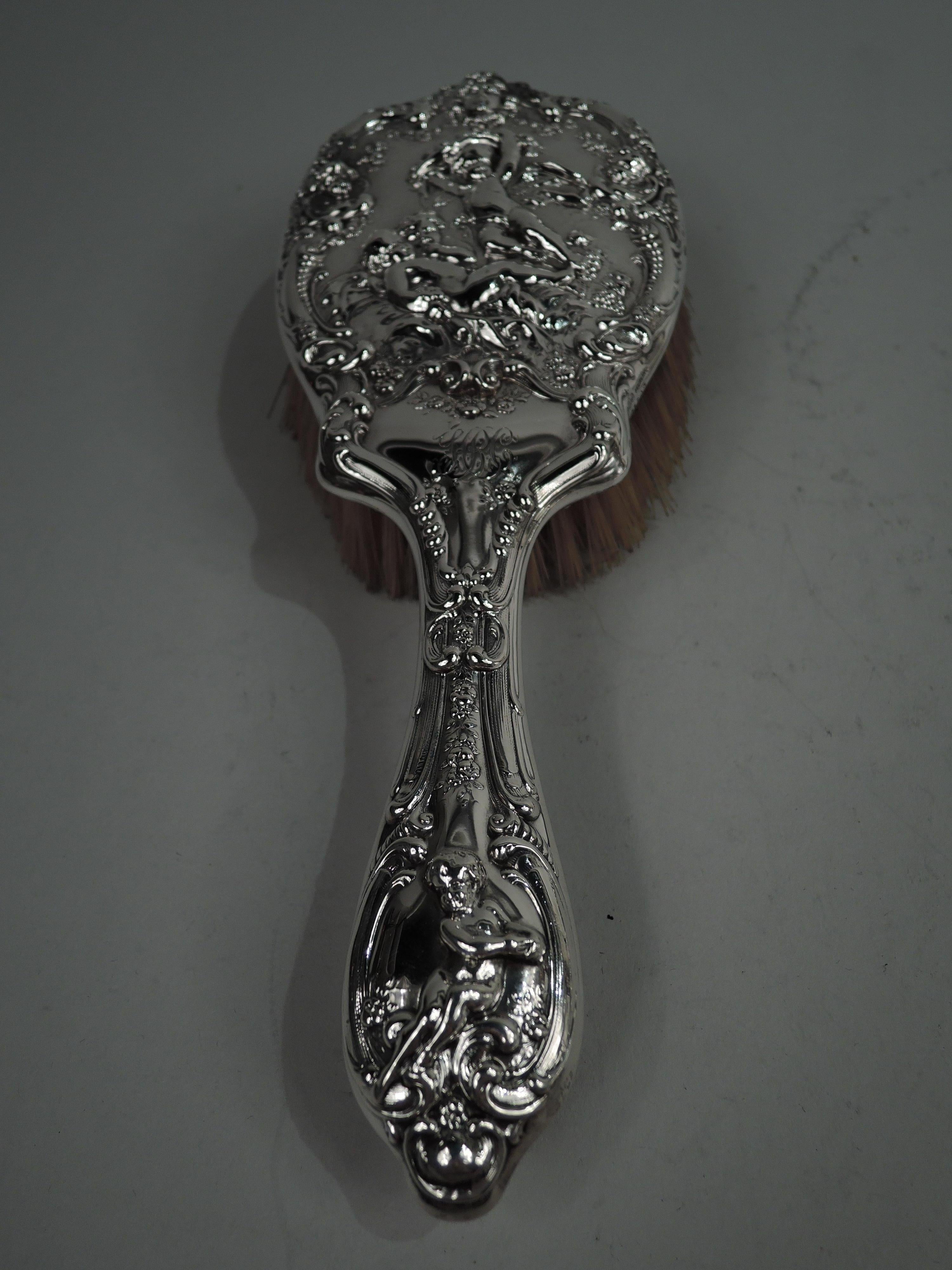 Antique Gorham Edwardian Classical Sterling Silver Mirror & Brush Pair In Good Condition For Sale In New York, NY