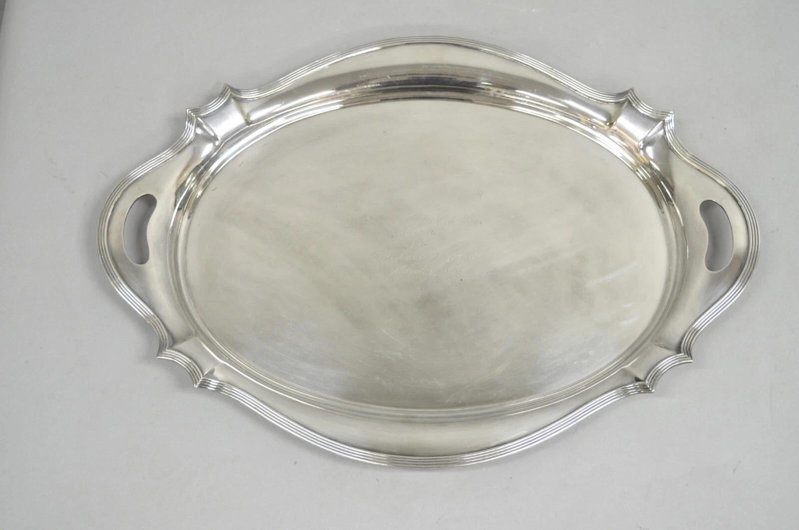 Antique Gorham Edwardian Silver Plate Serving Bar Tray Engraved to Reverend 1945 For Sale 7