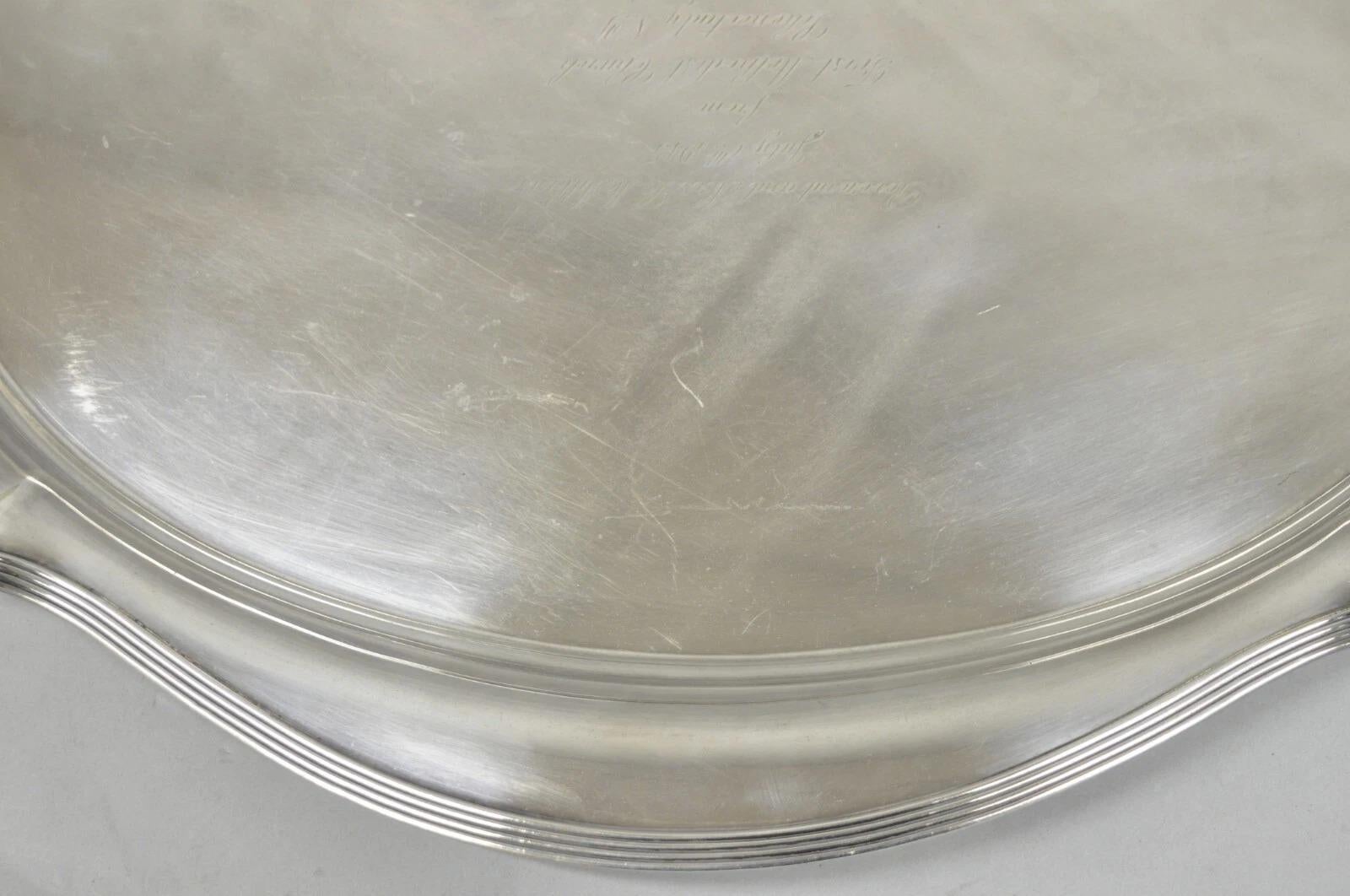 Antique Gorham Edwardian Silver Plate Serving Bar Tray Engraved to Reverend 1945 For Sale 3