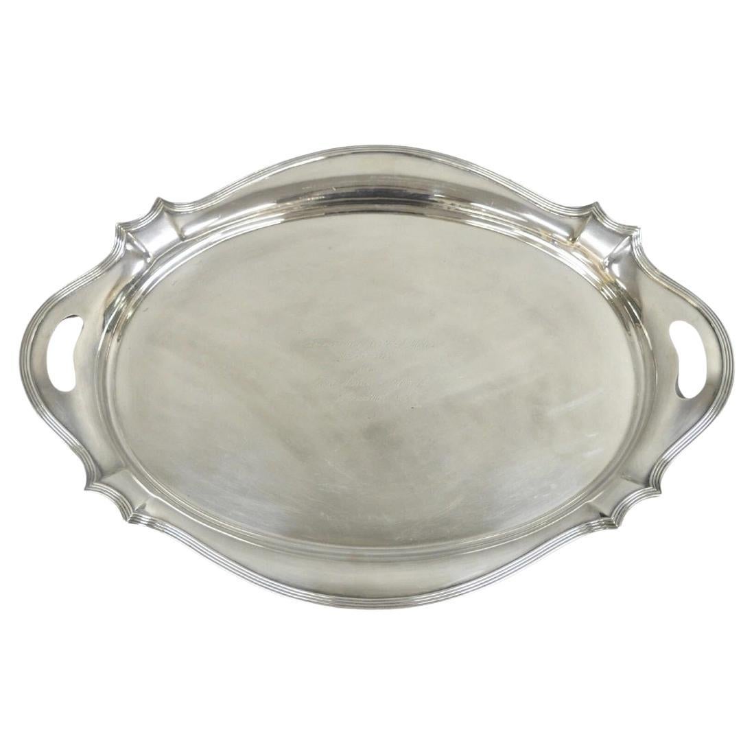 Antique Gorham Edwardian Silver Plate Serving Bar Tray Engraved to Reverend 1945 (plateau de service en argent)