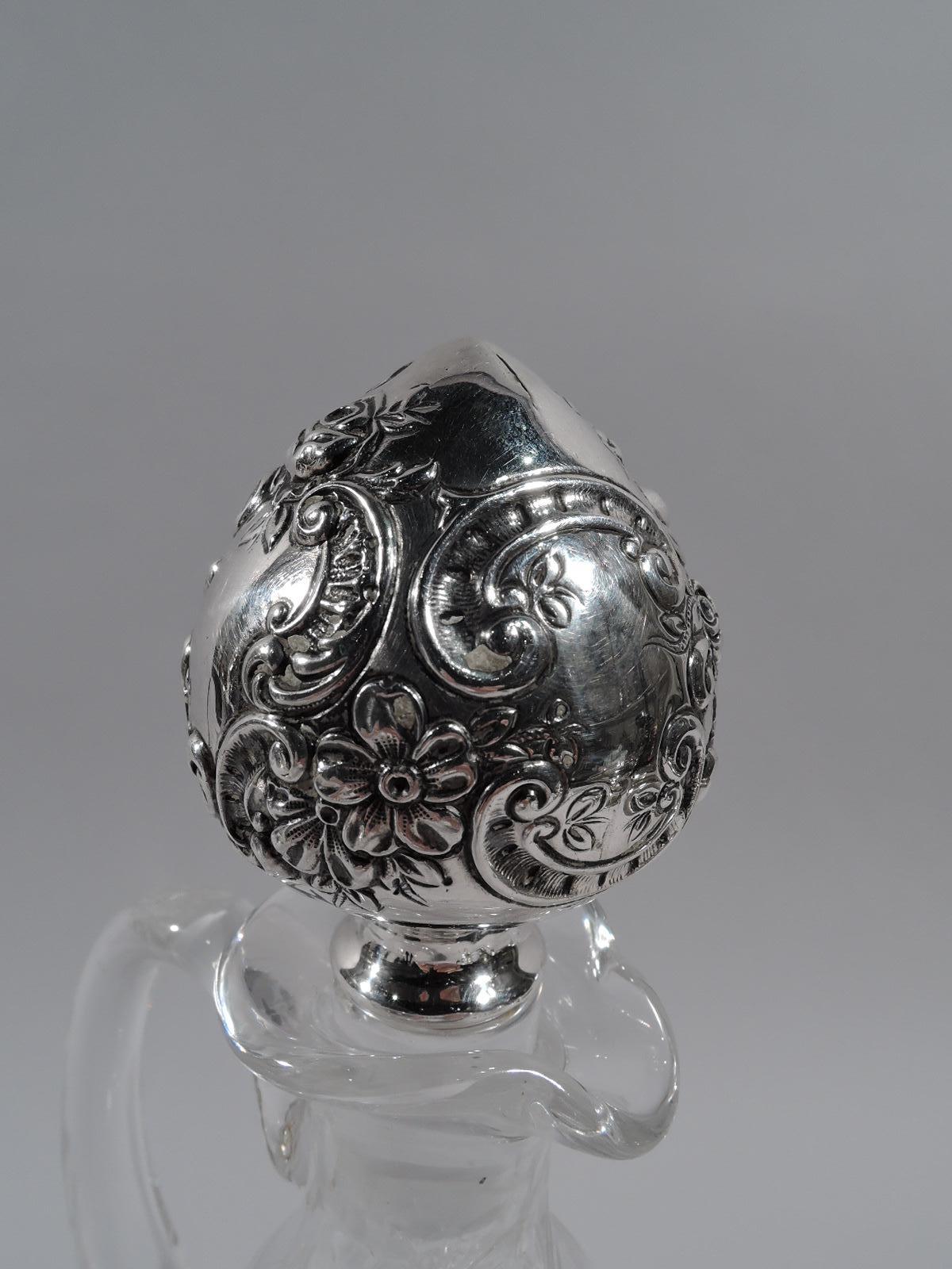 Antiguo decantador Gorham eduardiano de plata de ley y cristal Norteamericano en venta